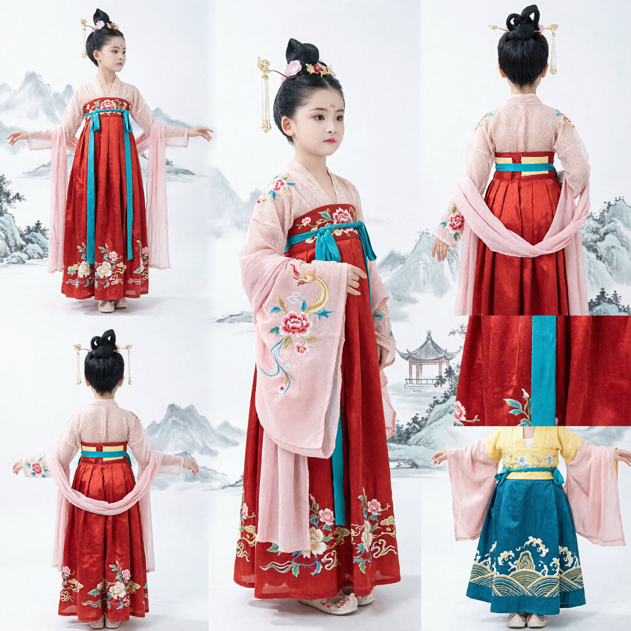 Traditional Chinese Hanfu Costume for Girls Kids Tang Dynasty Red Skirt Ancient Dance Performance Wear