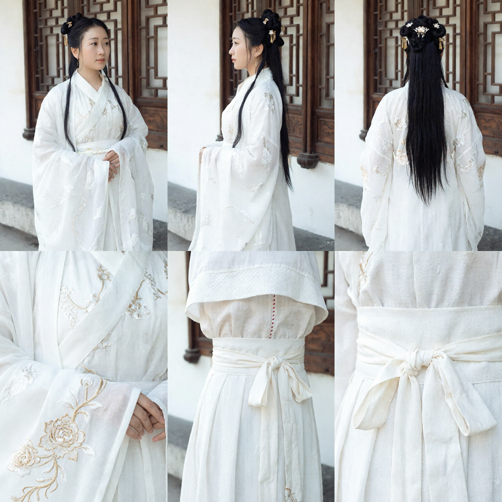 Traditional Chinese Hanfu White Embroidered Robe Ancient Fairy Costume for Women Cultural Performance