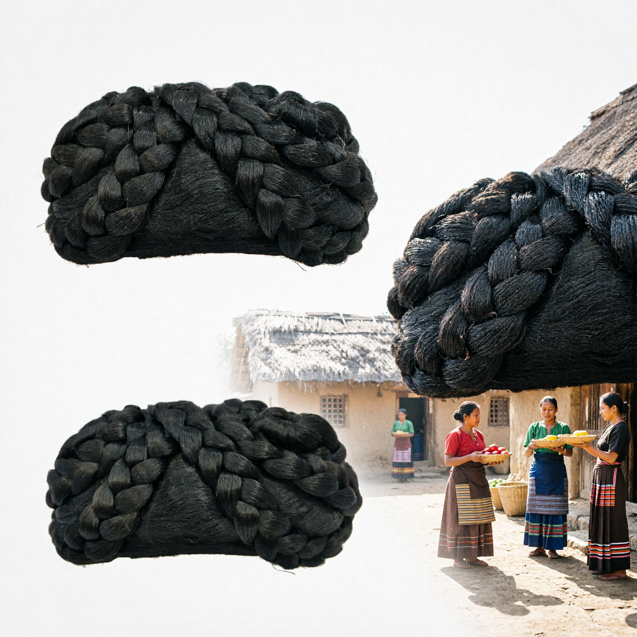 Traditional Chinese Ancient Wig Black Braided Hair Bun for Hanfu Cosplay Women Costume Accessories