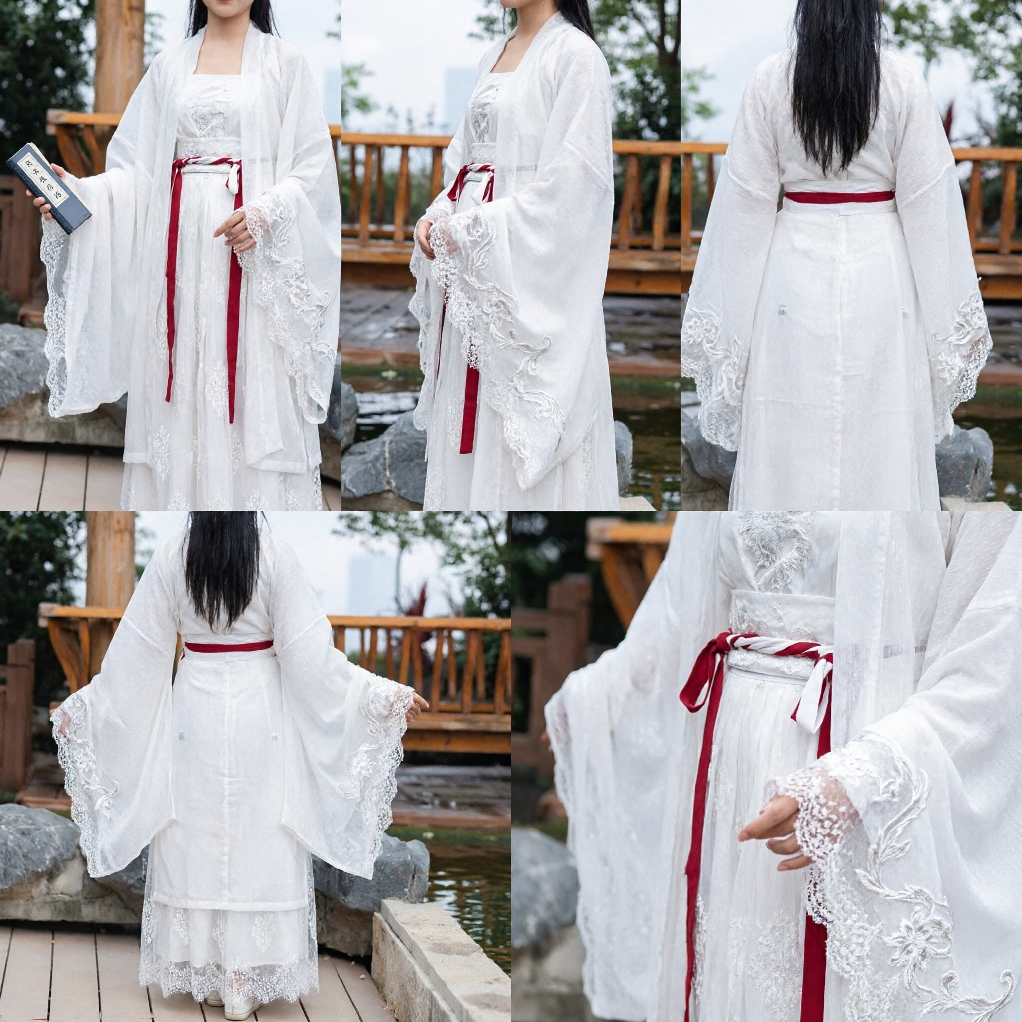 White Ancient Chinese Hanfu Women Traditional Costume Elegant Fairy Dress Embroidered Wide Sleeve for Performance