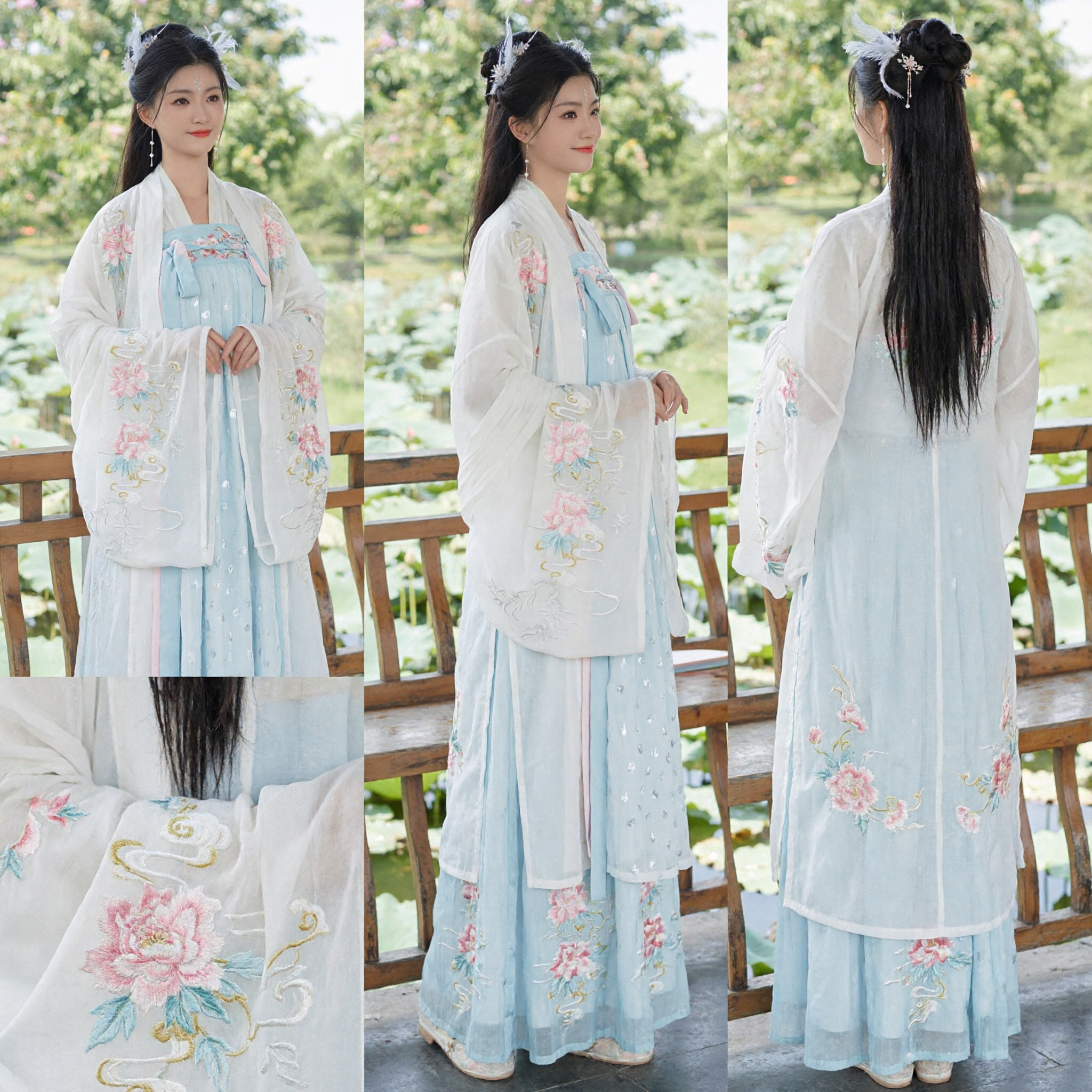 Traditional Chinese Hanfu Dress for Women Elegant White Floral Embroidery Ancient Princess Costume for Photography