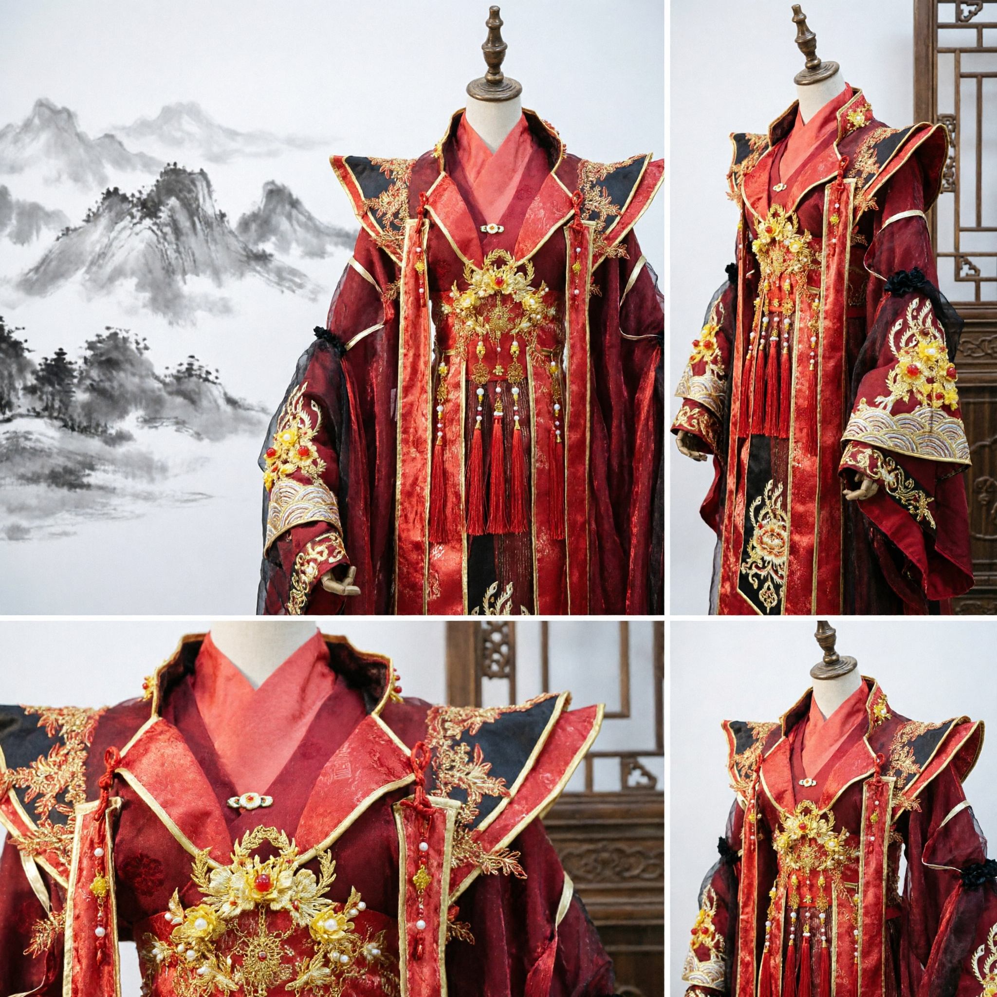 Traditional Chinese Red Wedding Hanfu Dress with Exquisite Gold Phoenix Embroidery for Women Ancient Costume