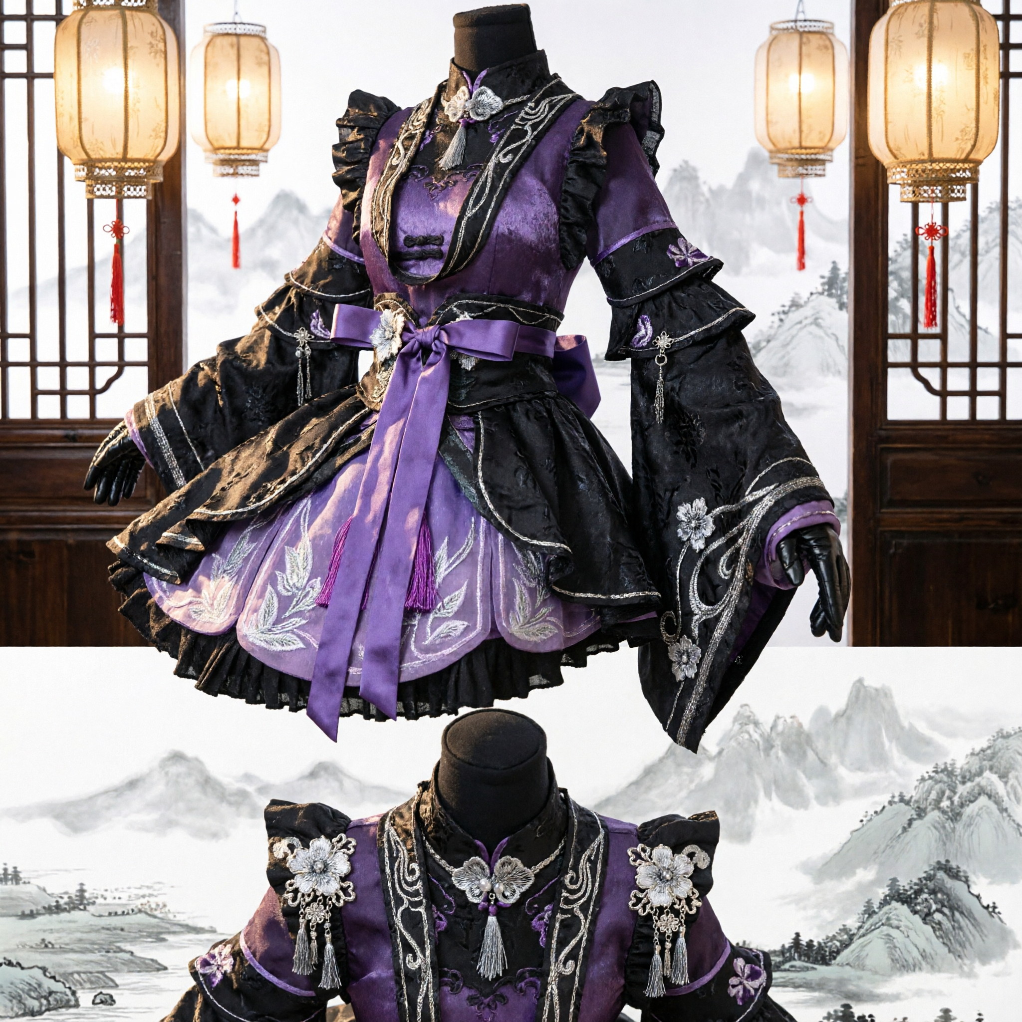 Black Purple Ancient Chinese Hanfu Cosplay Costume Wuxia Assassin Dress Fantasy Warrior Outfit for Women