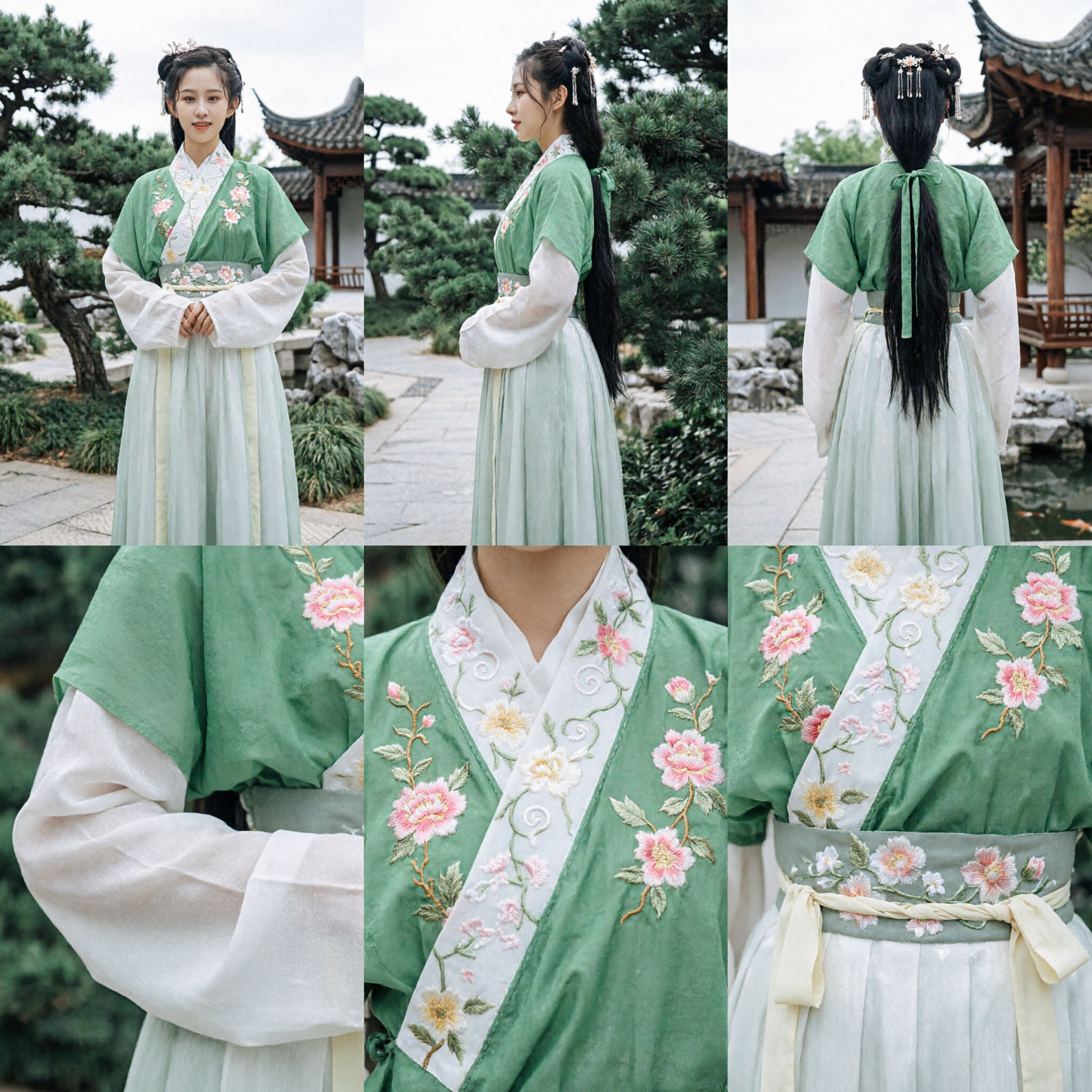 Elegant Green Traditional Chinese Hanfu Costume with Floral Embroidery Ancient Fairy Dress for Women