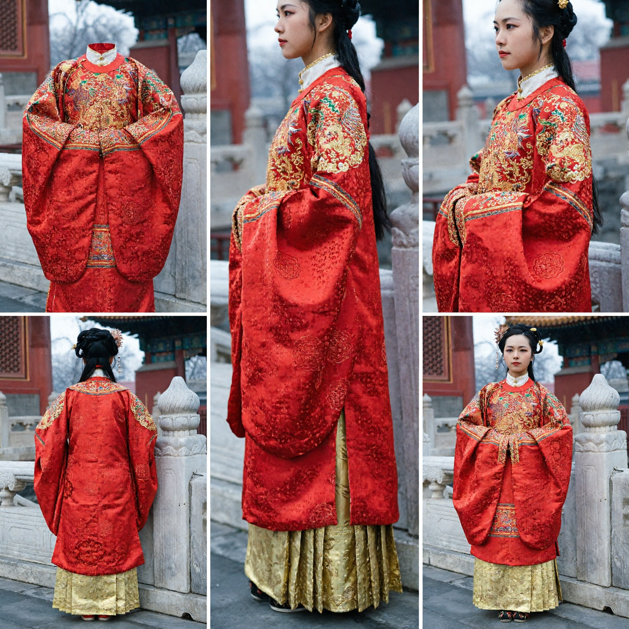 Traditional Chinese Ming Dynasty Red Wedding Hanfu Pifeng Cloak Embroidered Ancient Costume Dress for Women