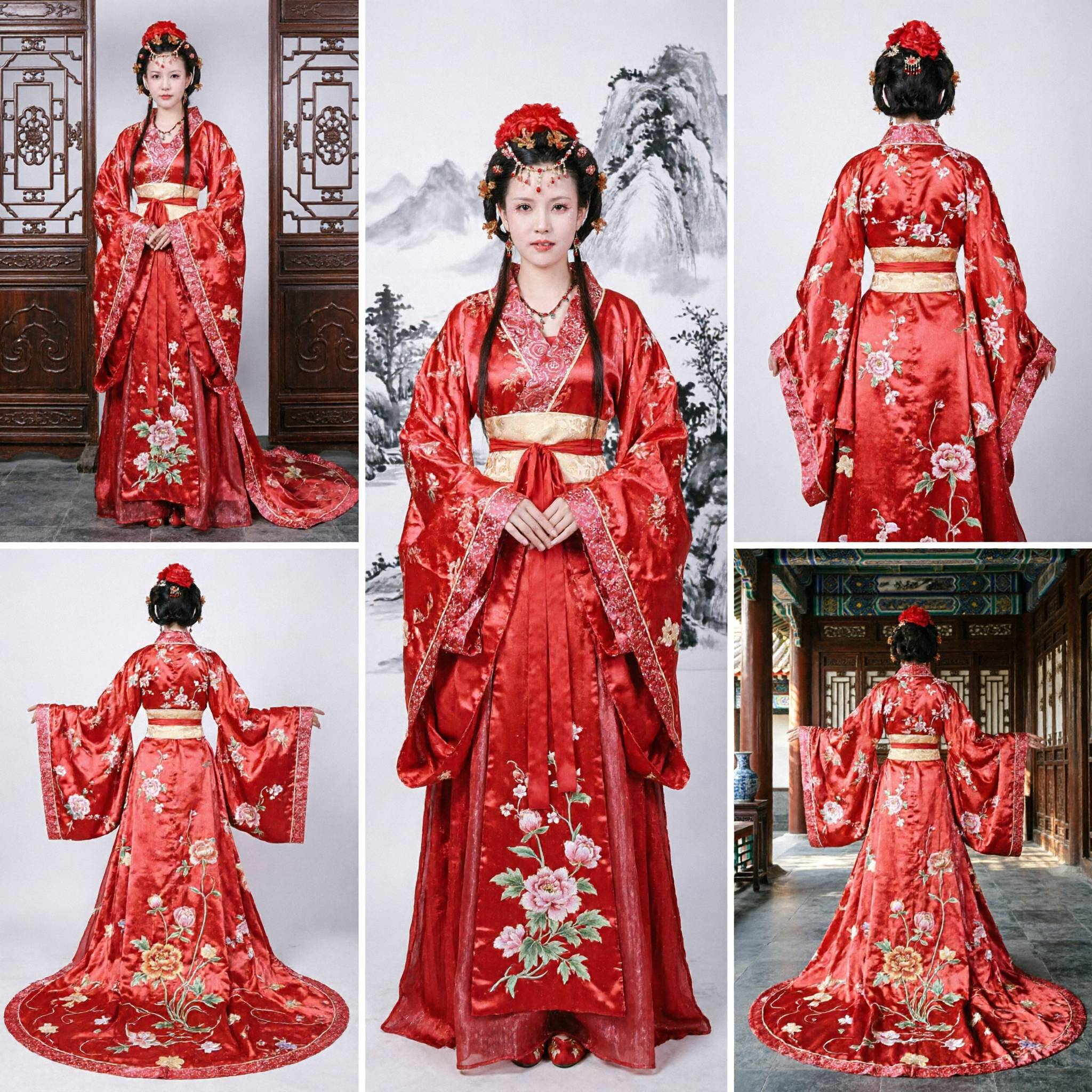 Ancient Chinese Red Hanfu Dress Traditional Tang Dynasty Palace Princess Costume for Wedding and Performance