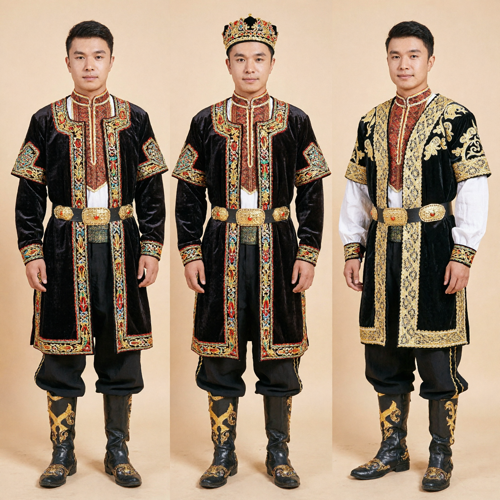 Traditional Xinjiang Uyghur Folk Dance Costume Set Men Women Velvet Embroidery Ethnic Stage Performance Clothing