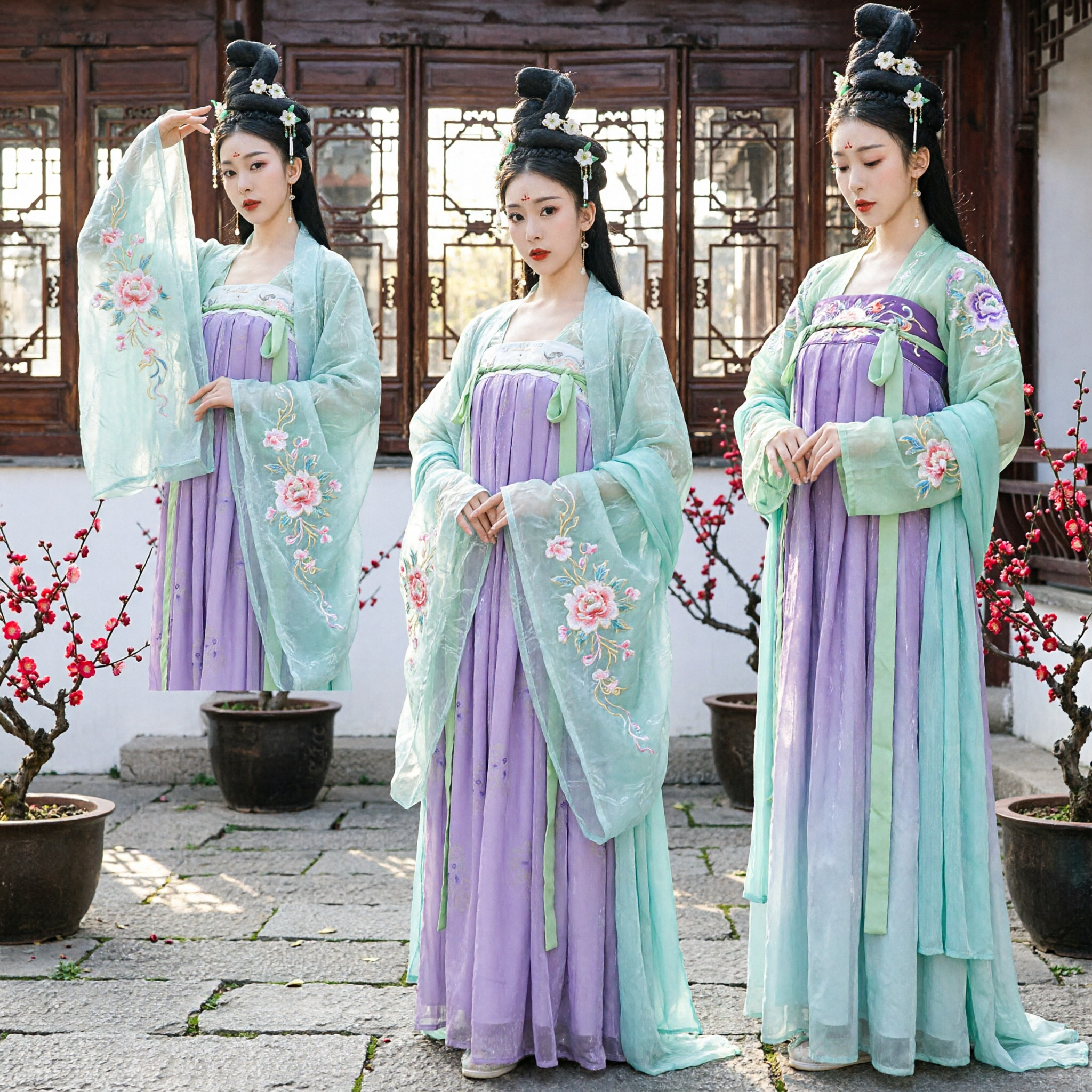 Elegant Traditional Chinese Hanfu Costume Ancient Tang Dynasty Princess Purple Dress Green Robe for Women