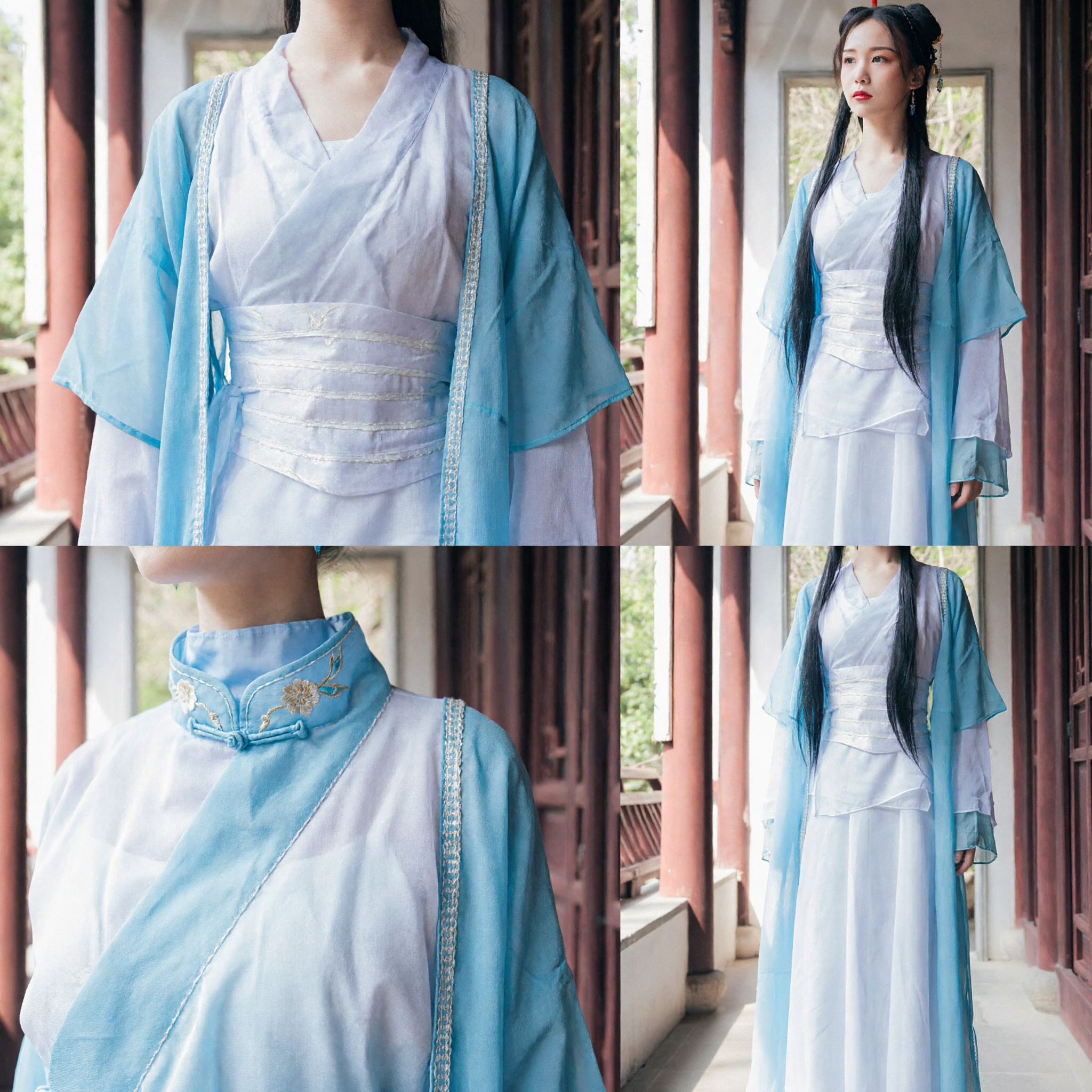 Ancient Chinese Hanfu Costume for Women Elegant Blue and White Fairy Dress Traditional Period Clothing