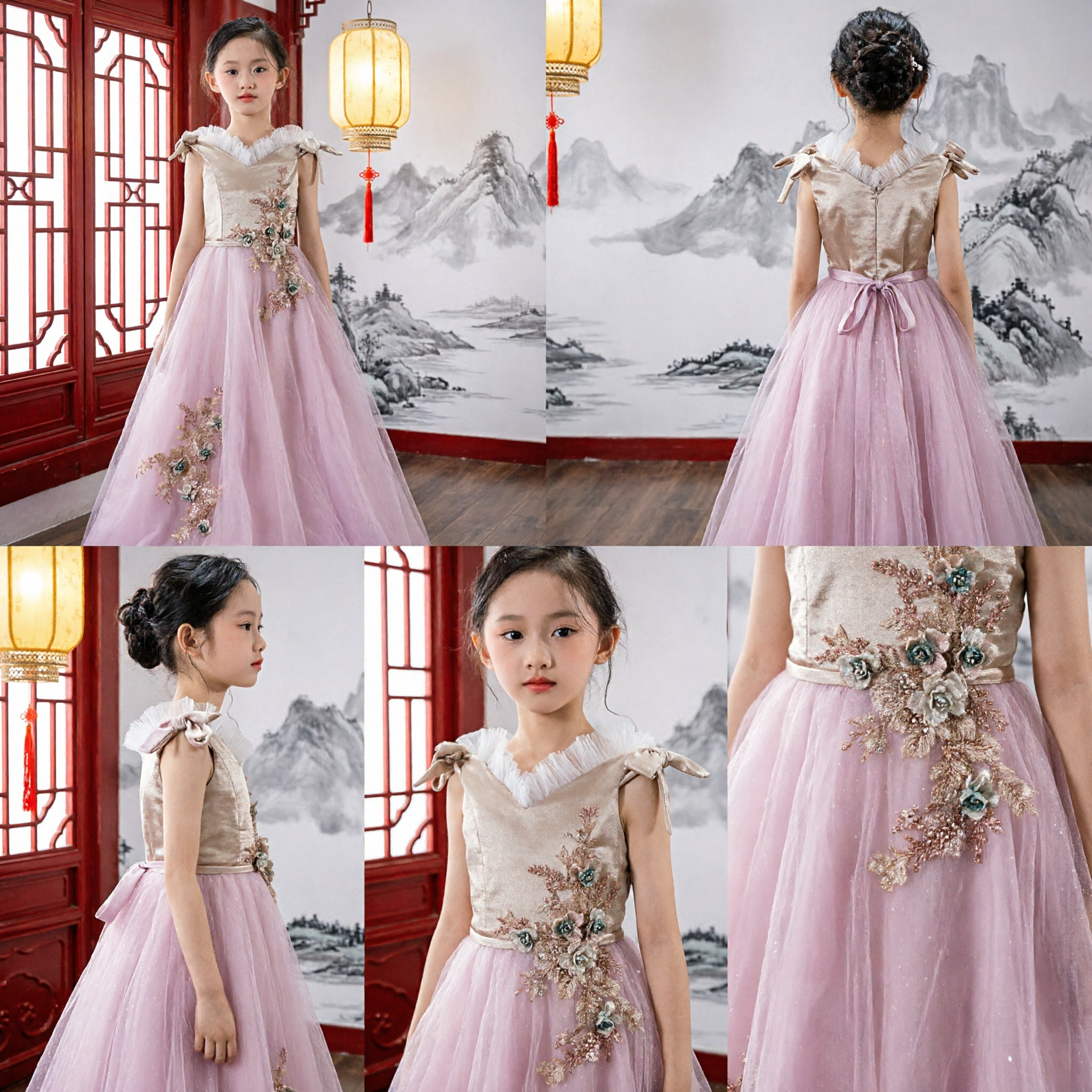 Elegant Pink Tulle Flower Girl Dress with 3D Floral Appliques Long Formal Ballgown for Weddings