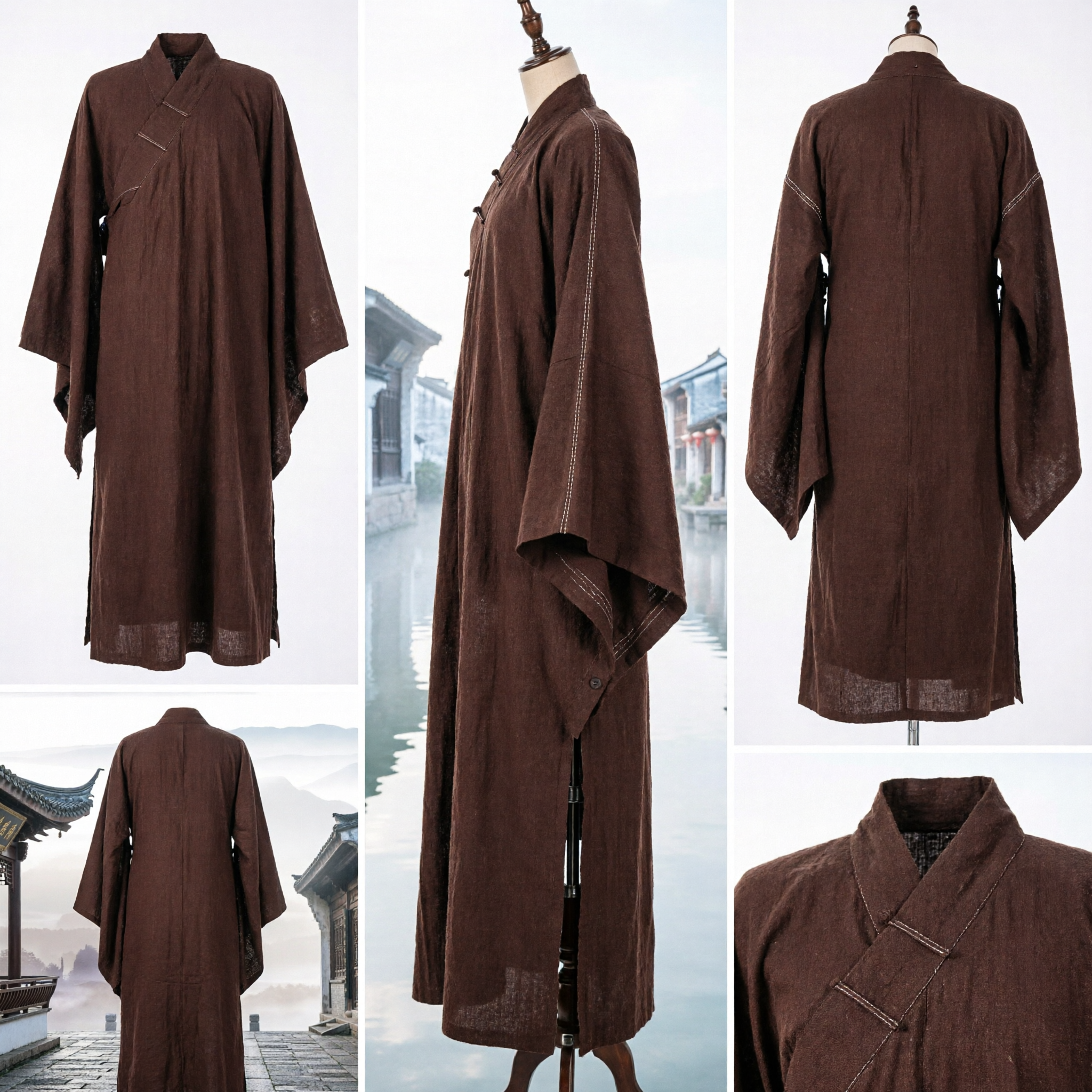 Traditional Chinese Buddhist Monk Robe Brown Haiqing Taoist Priest Garment Meditation Kung Fu Costume