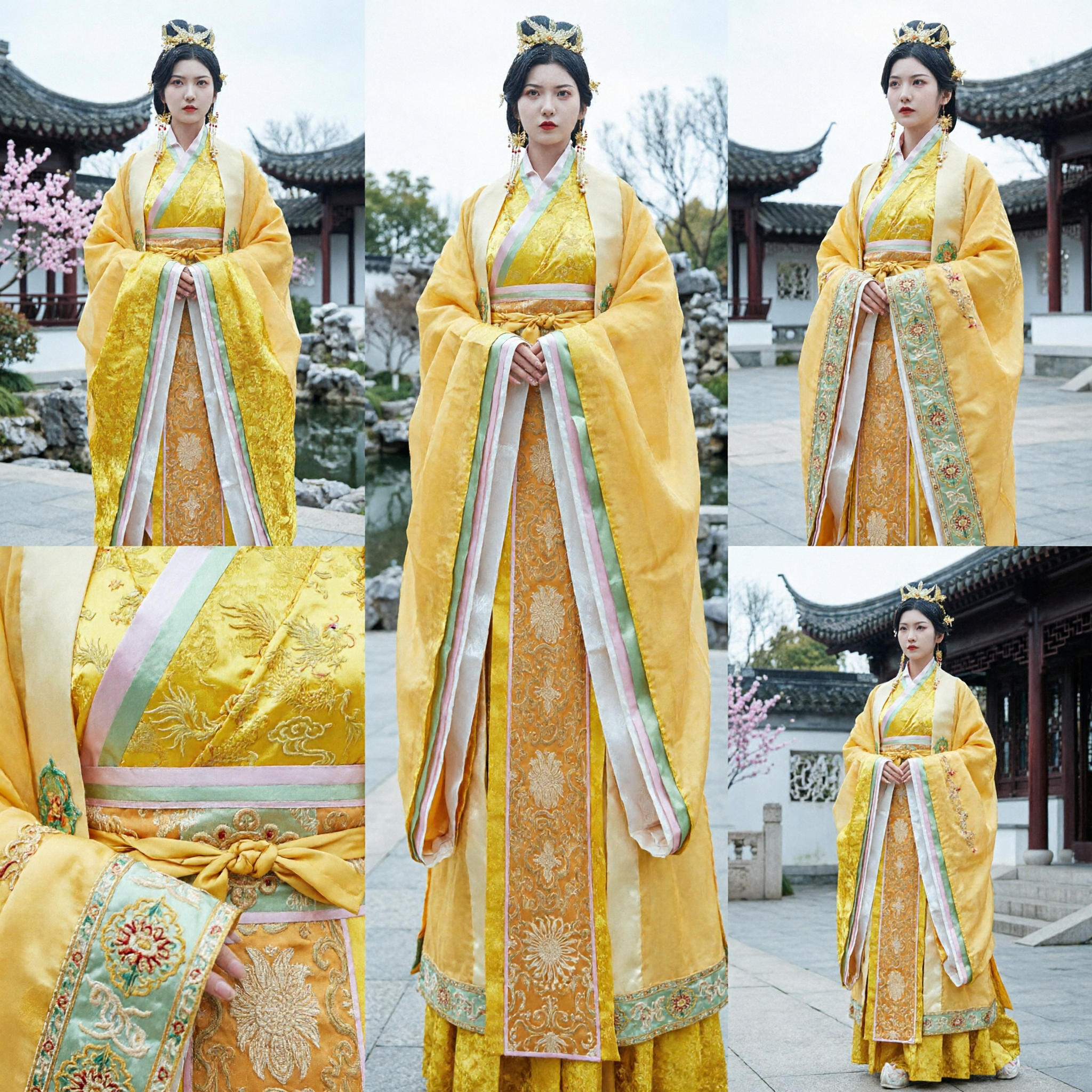 Elegant Yellow Ancient Chinese Princess Hanfu Costume Traditional Tang Dynasty Royal Dress for Women