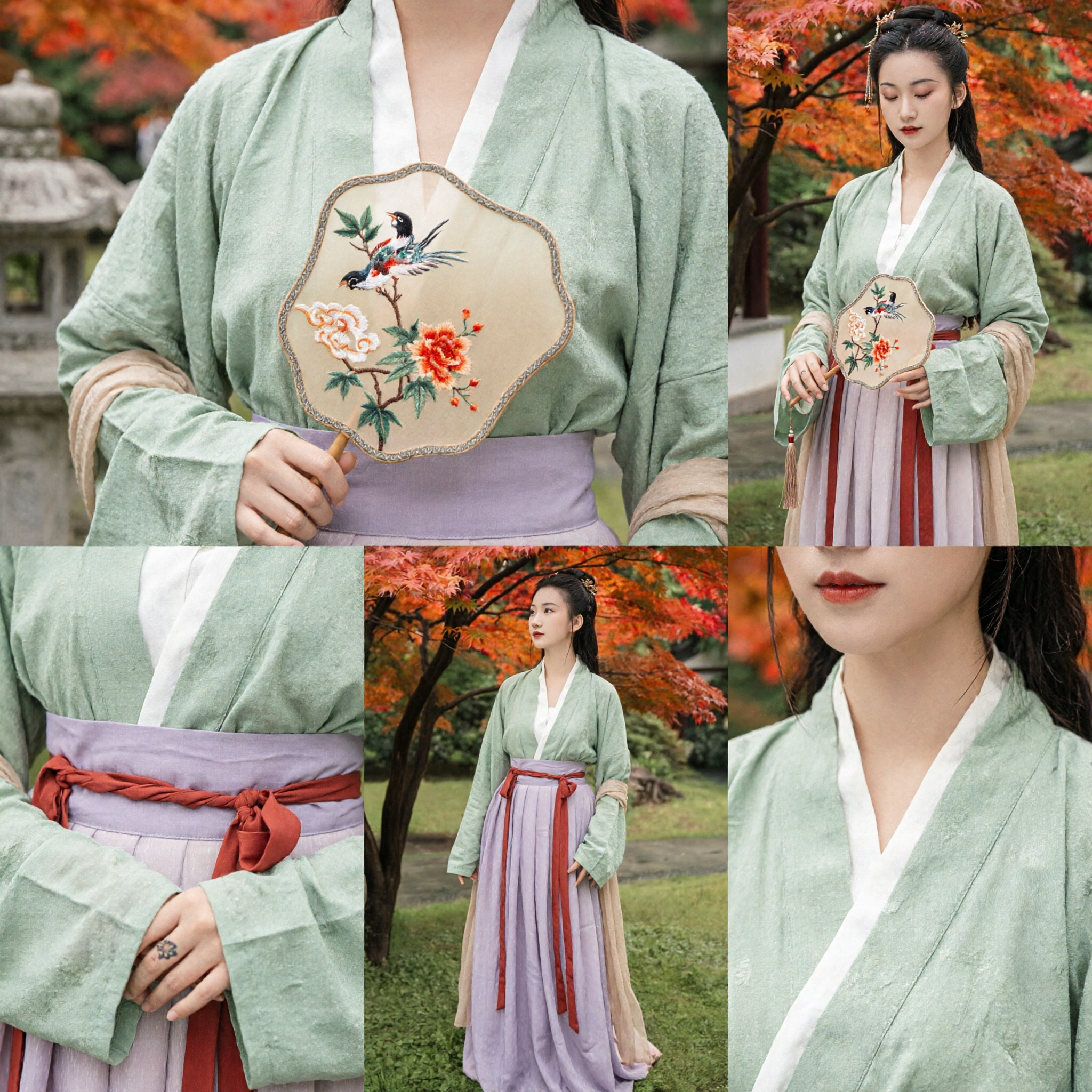 Elegant Traditional Chinese Hanfu Costume for Women Ancient Song Dynasty Style Green Top Pink Skirt Dress