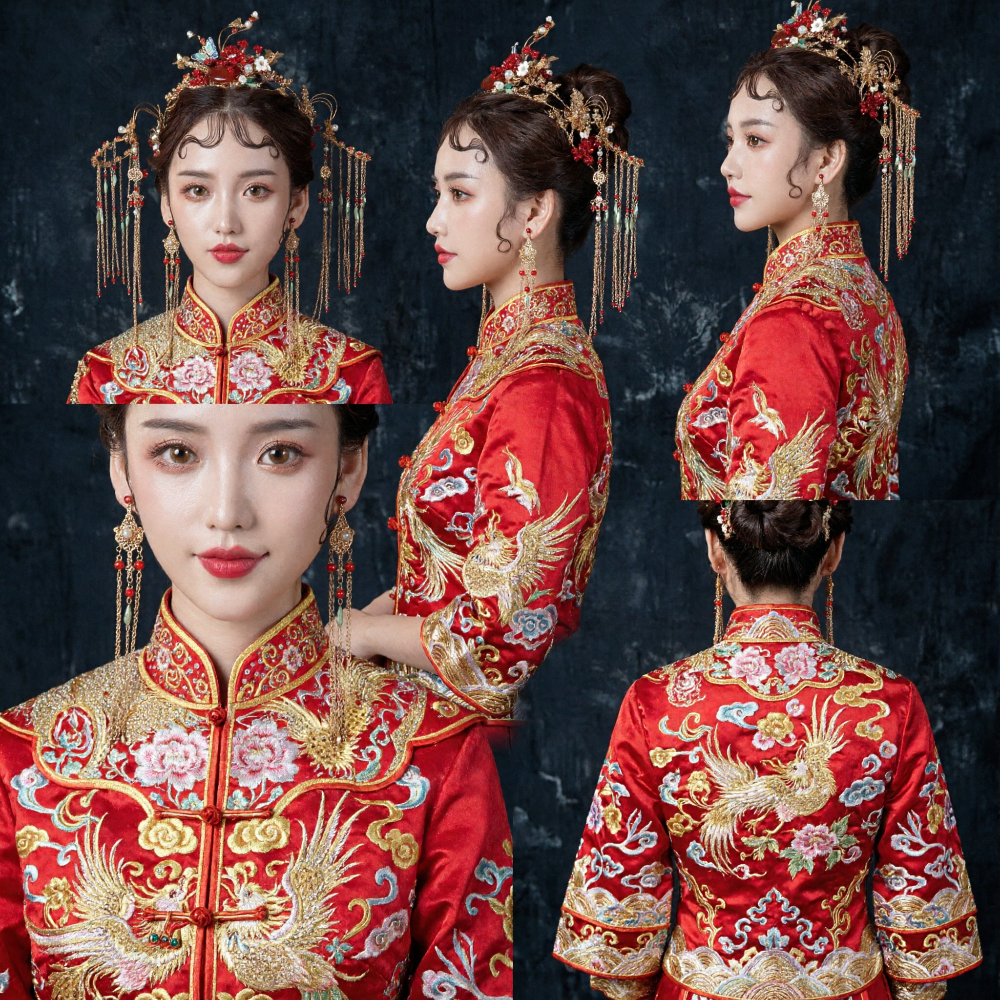 Chinese Traditional Wedding Headpiece Gold Butterfly Hair Crown Jewelry for Bride Xiu He Fu Hanfu Accessories with Tassels