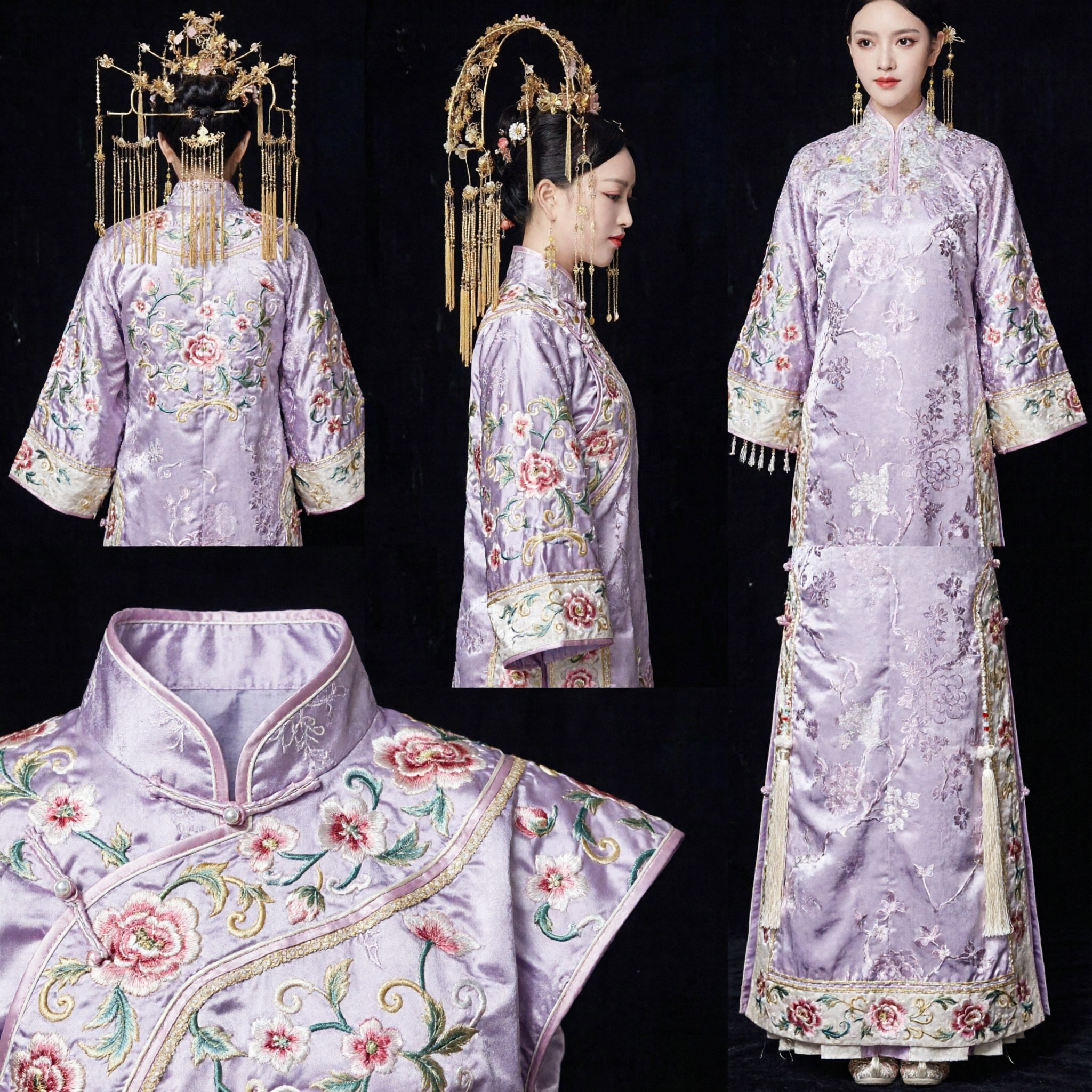 Traditional Chinese Gold Phoenix Crown Wedding Hair Accessories Ancient Xiuhe Suit Headdress for Brides