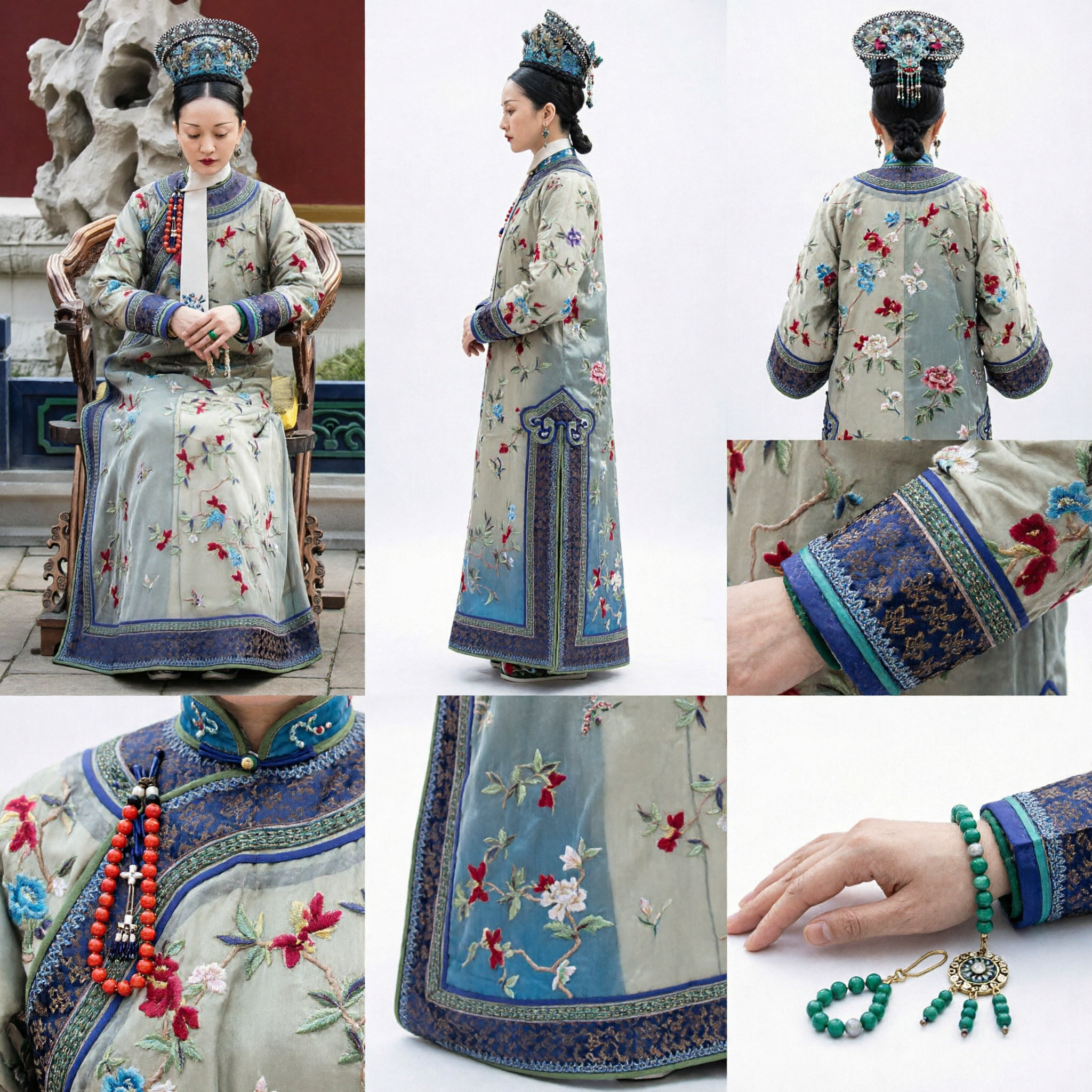 Traditional Chinese Qing Dynasty Empress Costume Complete Set with Embroidered Robe and Headdress for Women Stage Performance
