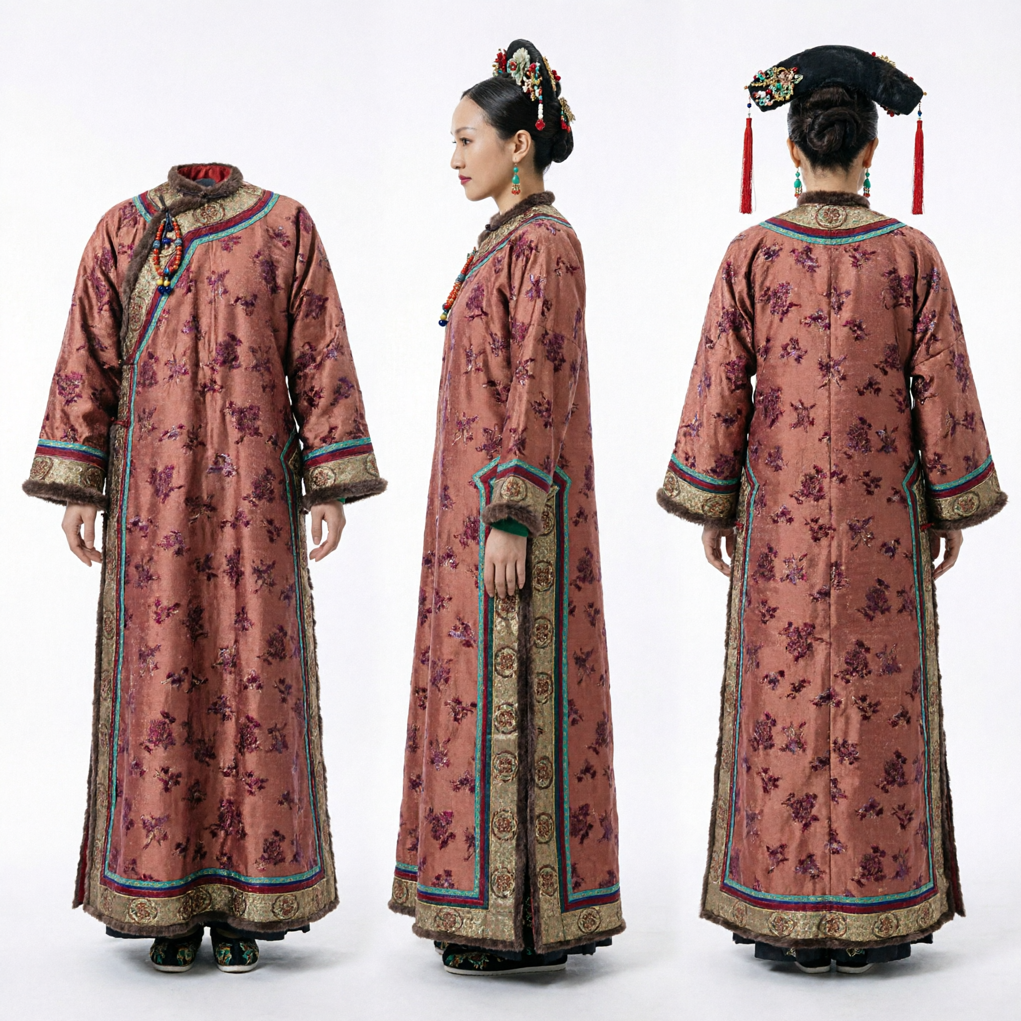 Authentic Qing Dynasty Manchu Noblewoman Robe Traditional Chinese Historical Costume for Women Cosplay Performance