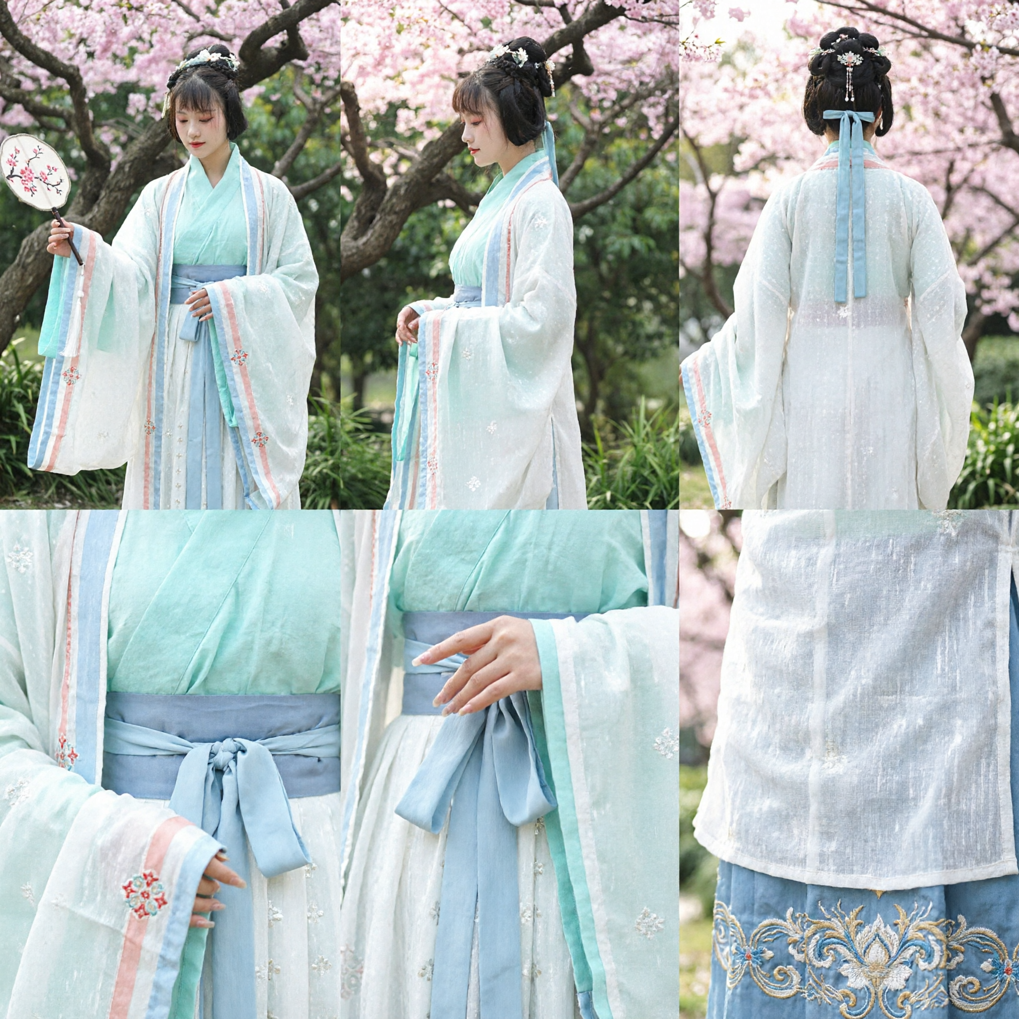 Traditional Chinese Hanfu Costume Ancient Fairy Dress White and Blue Flowing Robe for Women