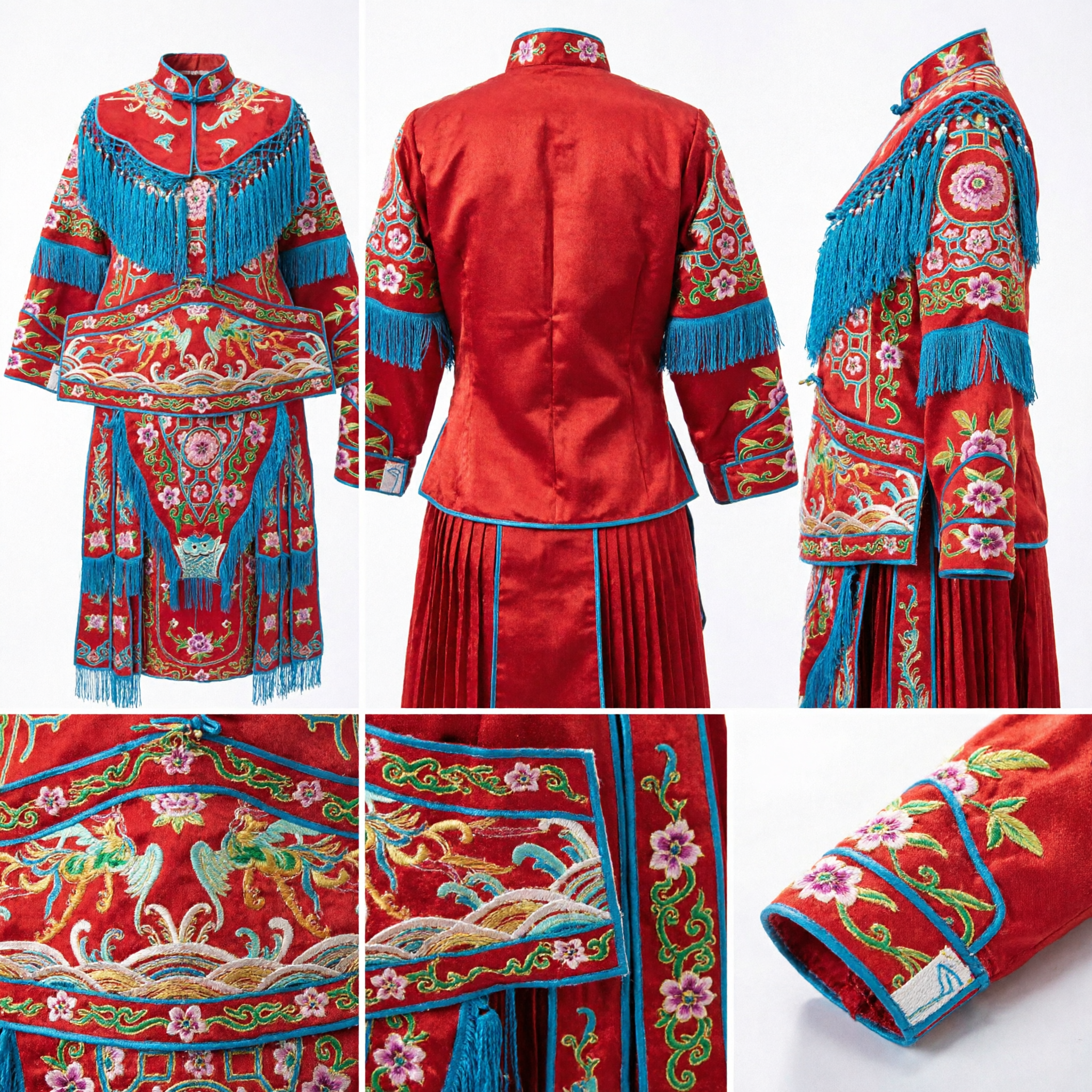Traditional Chinese Beijing Opera Female General Costume Red Phoenix Embroidery Dress for Stage Performance