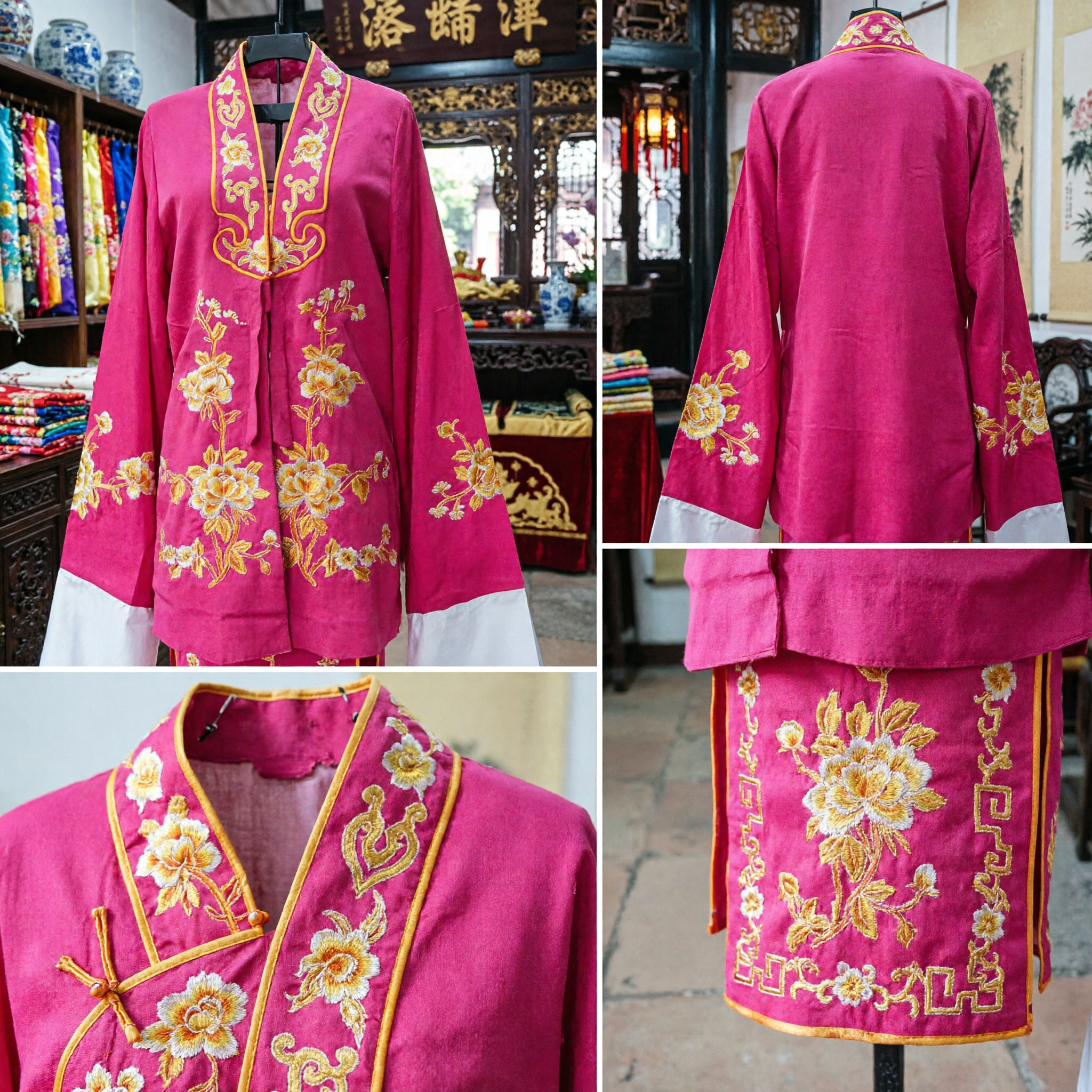 Traditional Chinese Opera Costume Pink Floral Embroidered Robe with Water Sleeves for Women Stage Performance