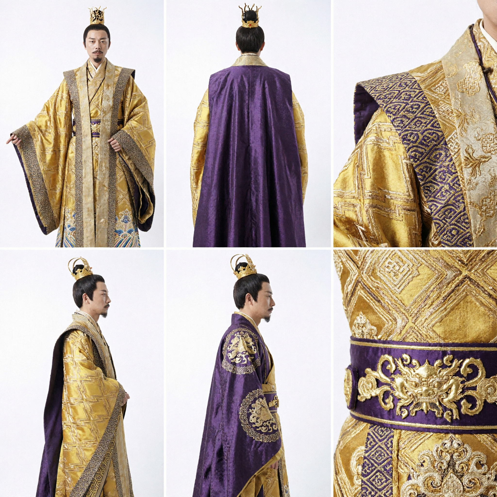 Ancient Chinese Emperor Costume Men Gold Royal Robe Hanfu Cosplay Halloween Outfit Historical Drama Clothing