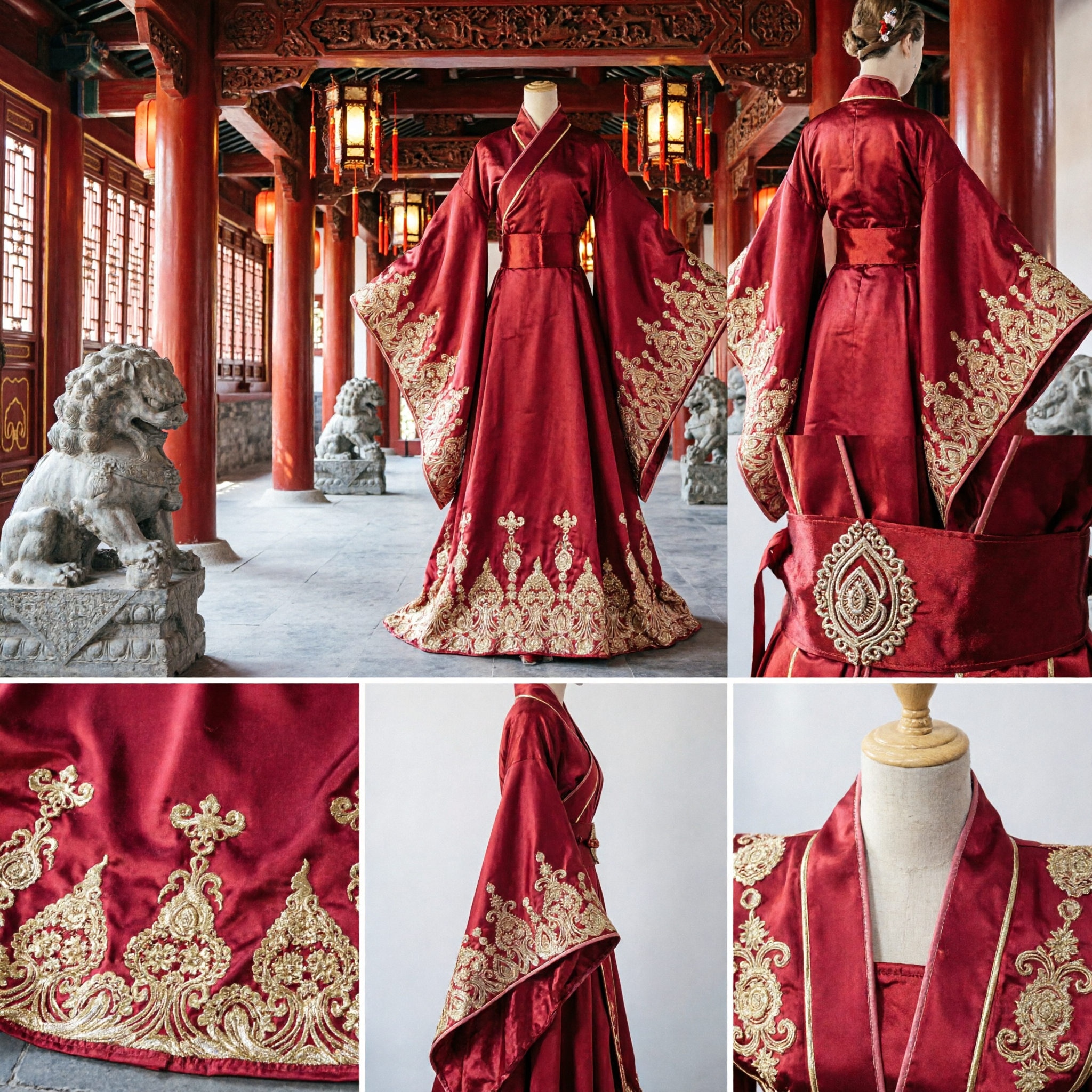 Ancient Chinese Red Wedding Hanfu Dress Traditional Gold Embroidery Costume for Women Bride Princess