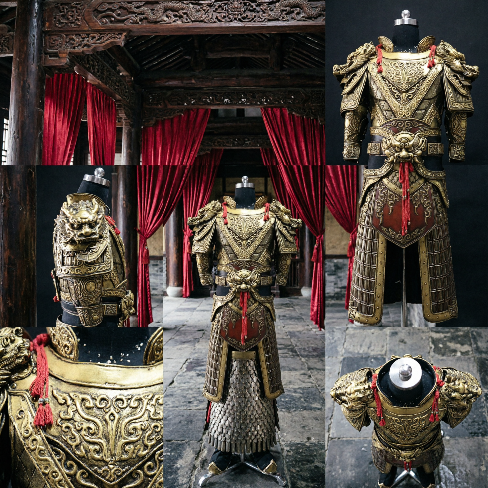 Ancient Chinese General Golden Dragon Armor Suit Traditional Warrior Costume for Men Cosplay Stage Performance