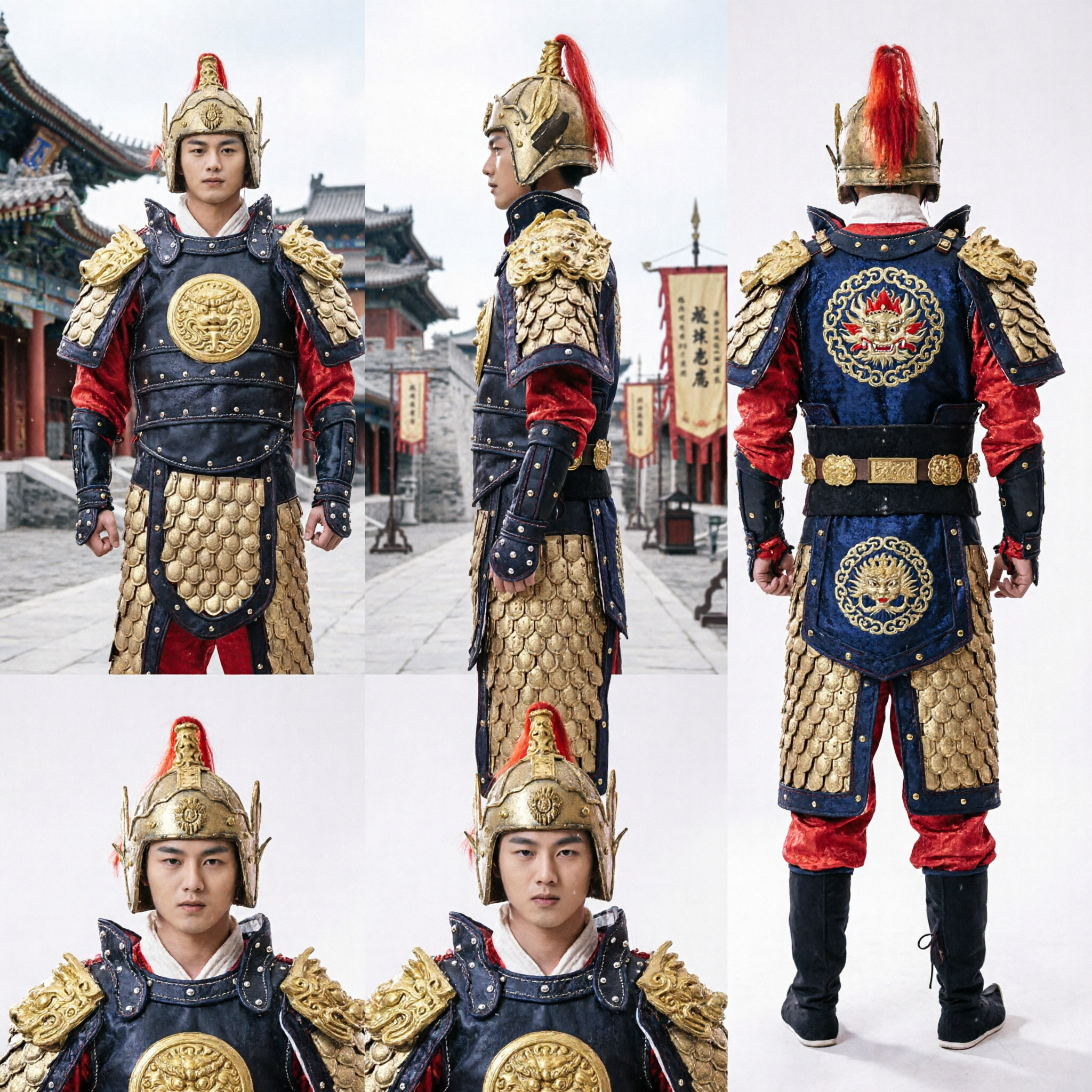Men's Ancient Chinese General Warrior Armor Costume Traditional Cosplay Outfit for Stage Performance and Halloween
