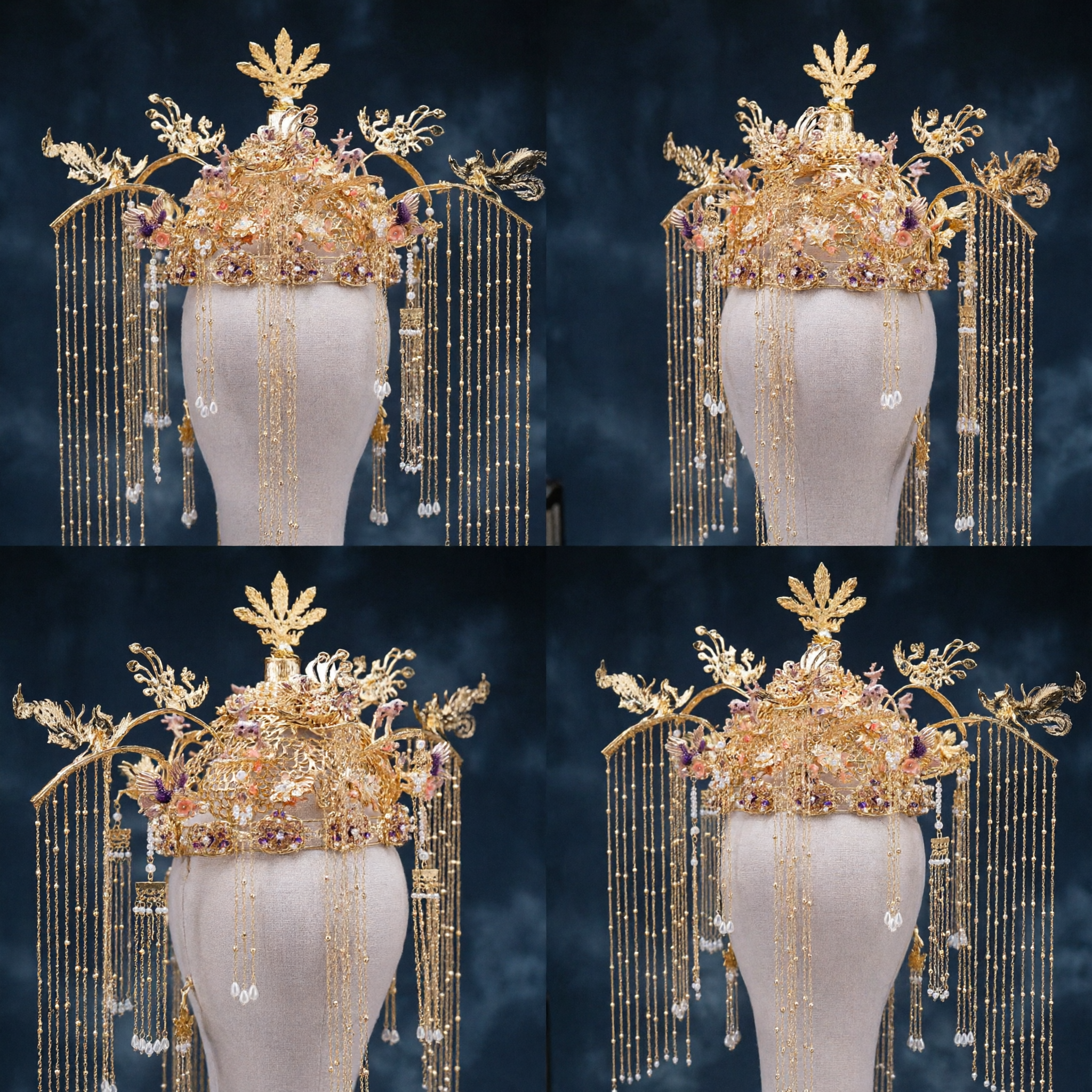 Luxurious Traditional Chinese Wedding Phoenix Crown Gold Hair Jewelry Ancient Style Bride Headdress for Hanfu
