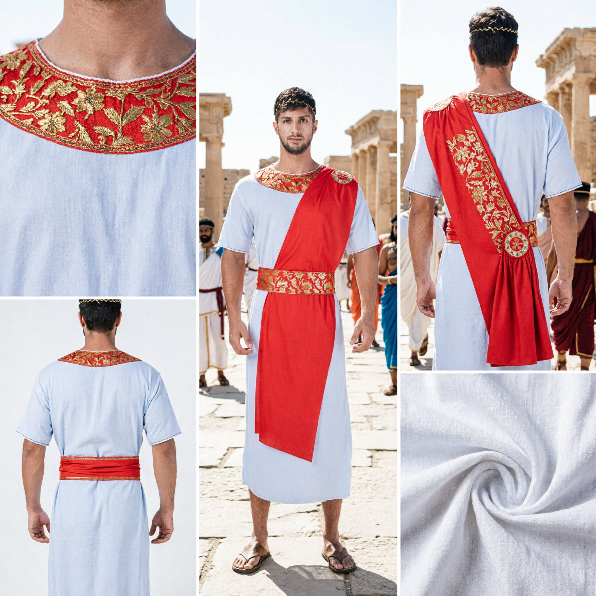 Men's Roman Emperor Toga Costume Ancient Greek God Outfit for Halloween Cosplay and Parties