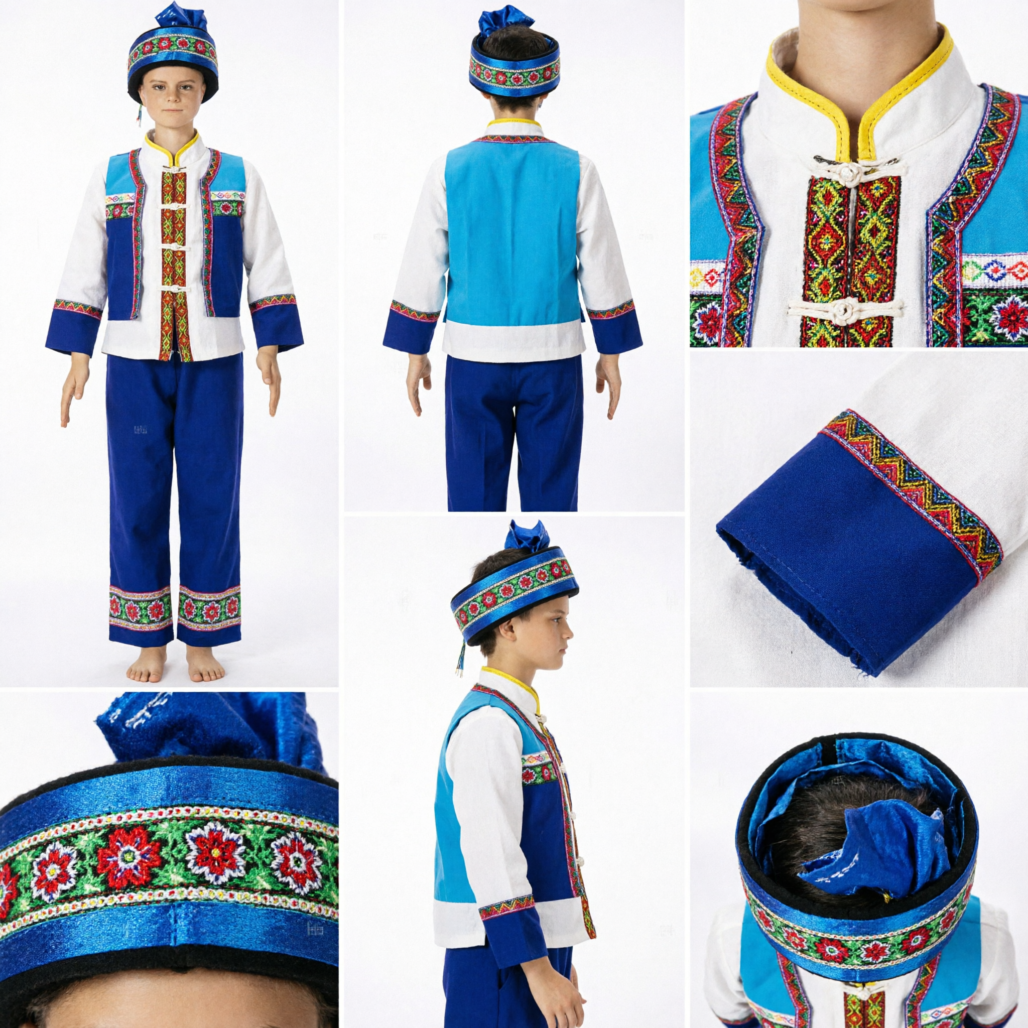 Chinese Traditional Gelao Ethnic Minority Folk Dance Costume Complete Set for Boys Stage Performance
