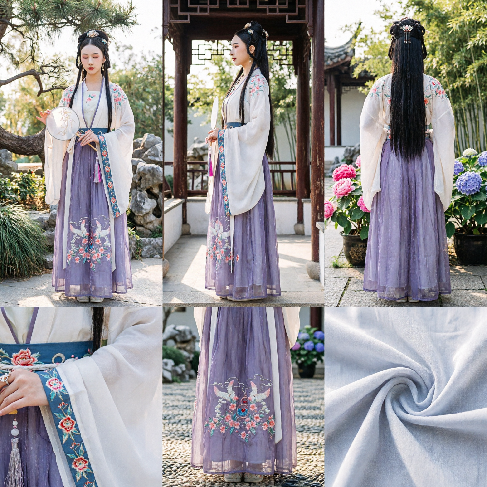 Elegant Traditional Chinese Hanfu Costume for Women Purple Gradient Skirt Crane Embroidery Ancient Dress for Performance and Cosplay