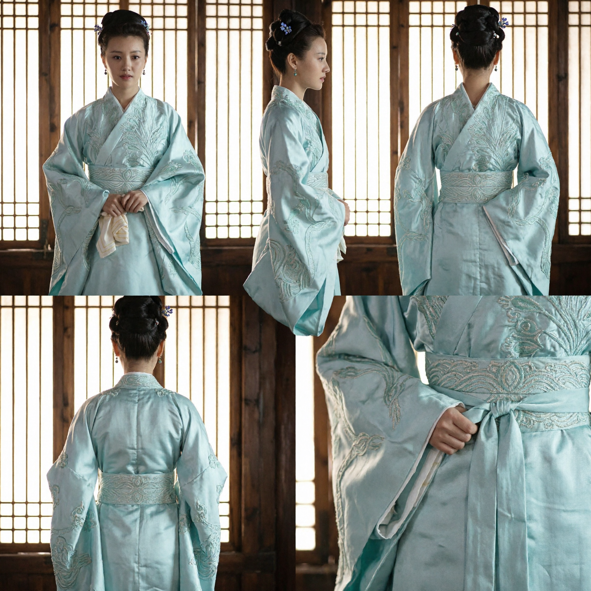 Ancient Chinese Hanfu Traditional Costume Light Blue Embroidered Robe for Women Historical Drama Cosplay