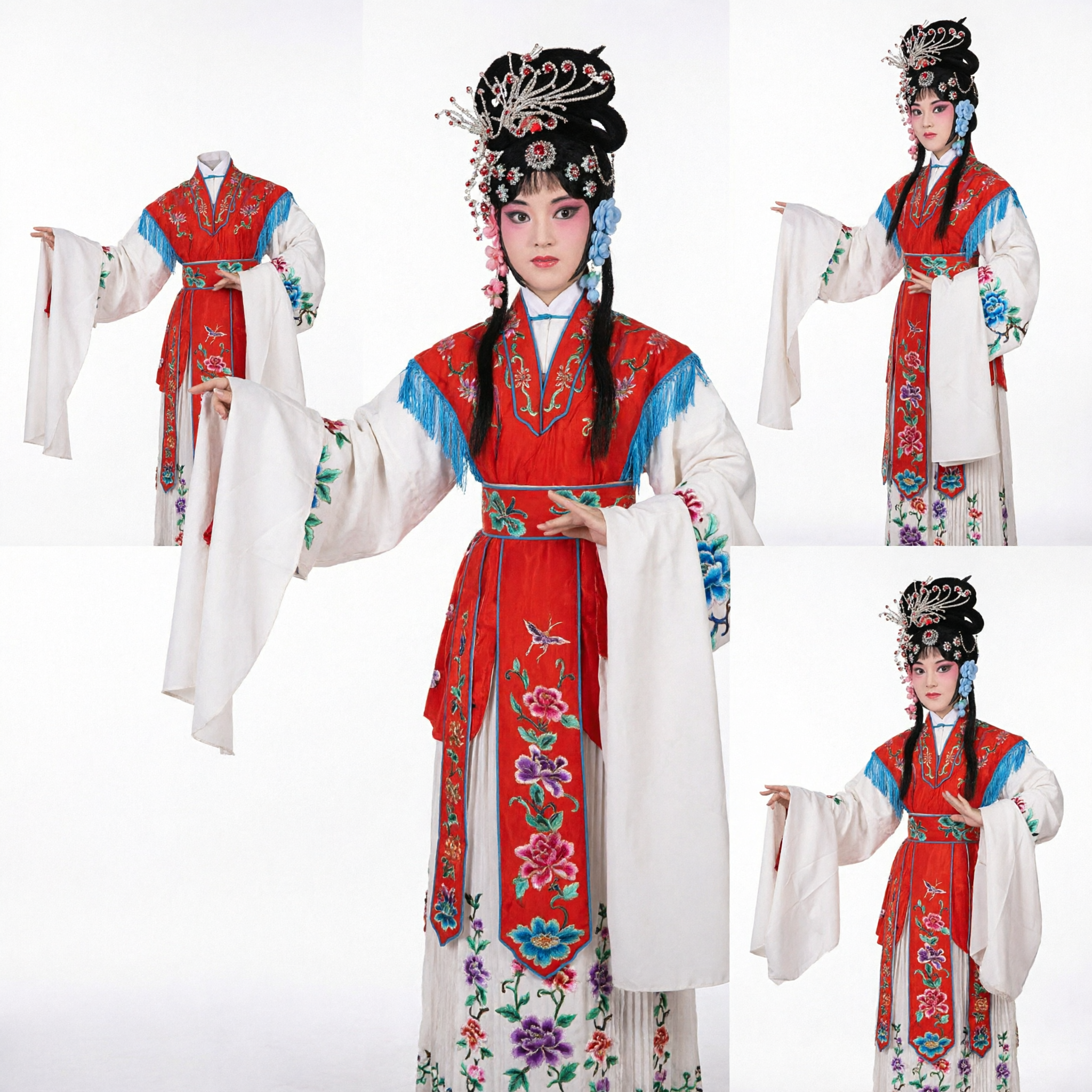 Traditional Chinese Peking Opera Costume Red Embroidered Dress with Headdress for Female Dan Role Stage Performance