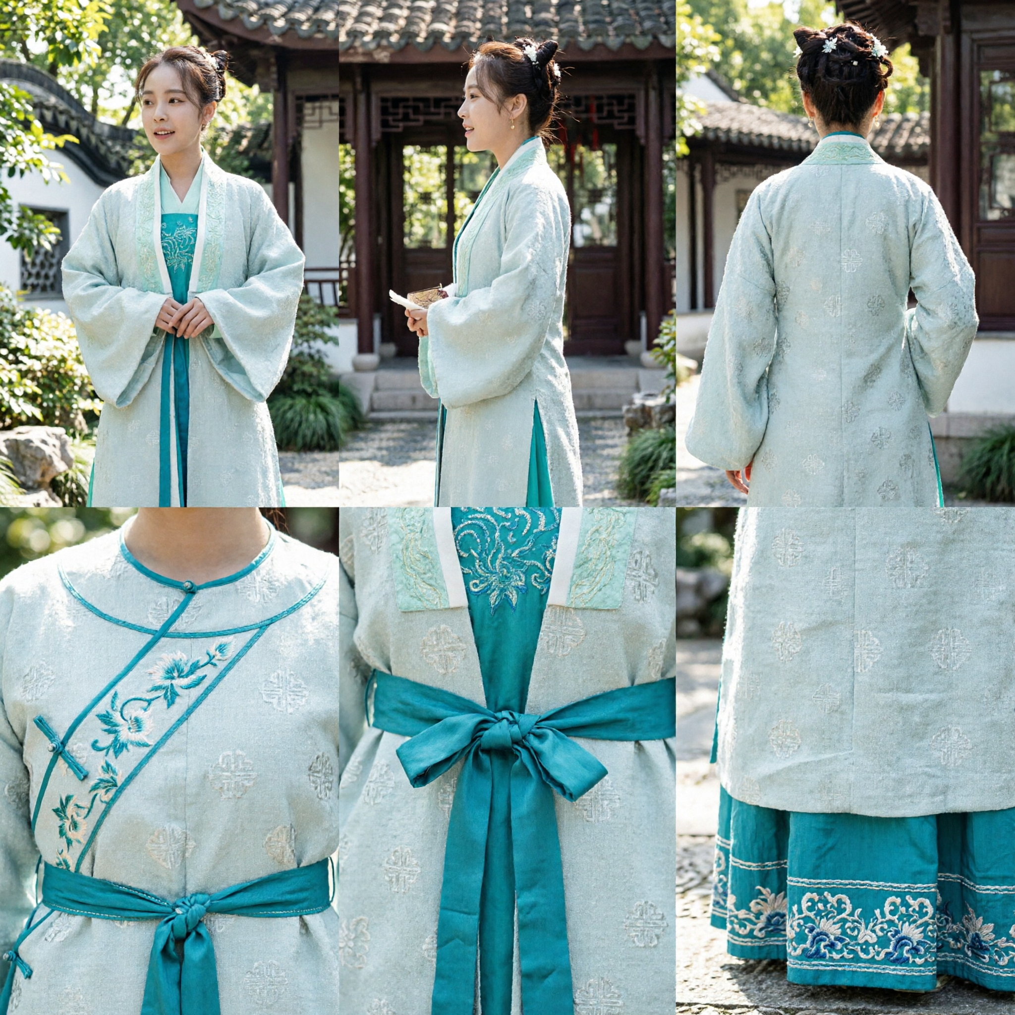 Ancient Chinese Hanfu Traditional Costume Women Light Blue Robe Ming Dynasty Style Cosplay Outfit