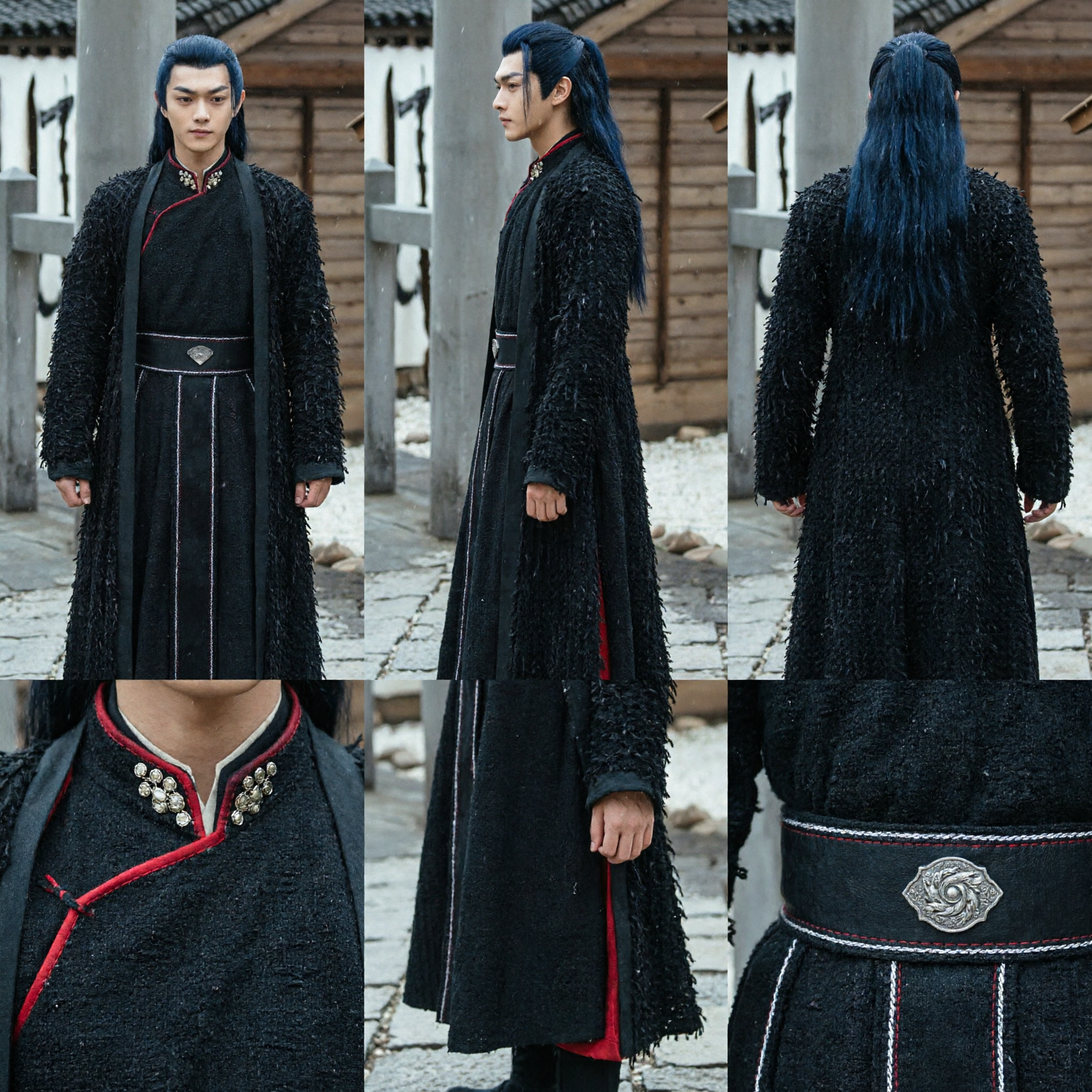 Ancient Chinese Black Wuxia Swordsman Costume Men Traditional Hanfu Robe for Historical Drama Cosplay