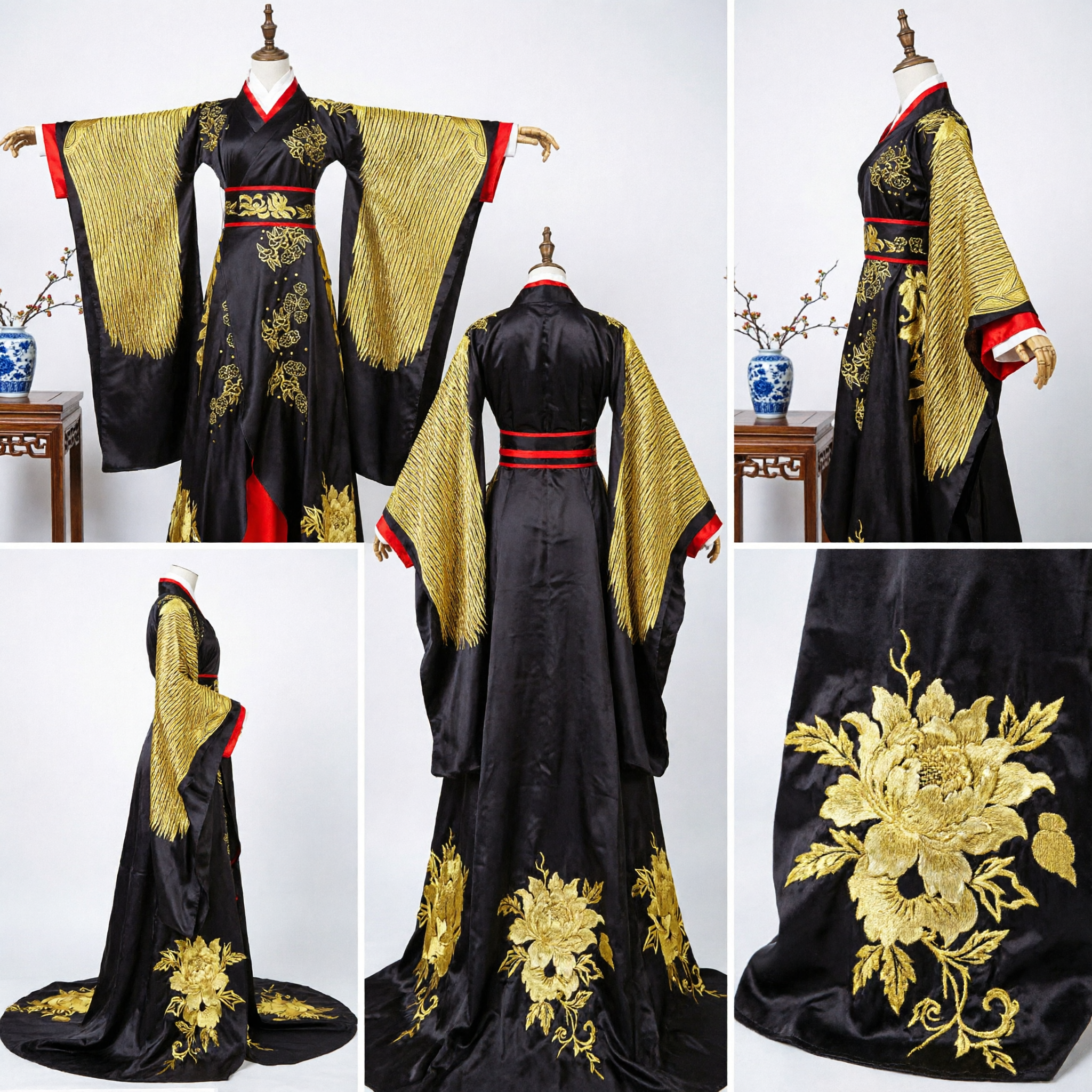 Chinese Traditional Hanfu Black Robe Gold Embroidery Ancient Palace Costume Tang Dynasty Princess Dress for Women