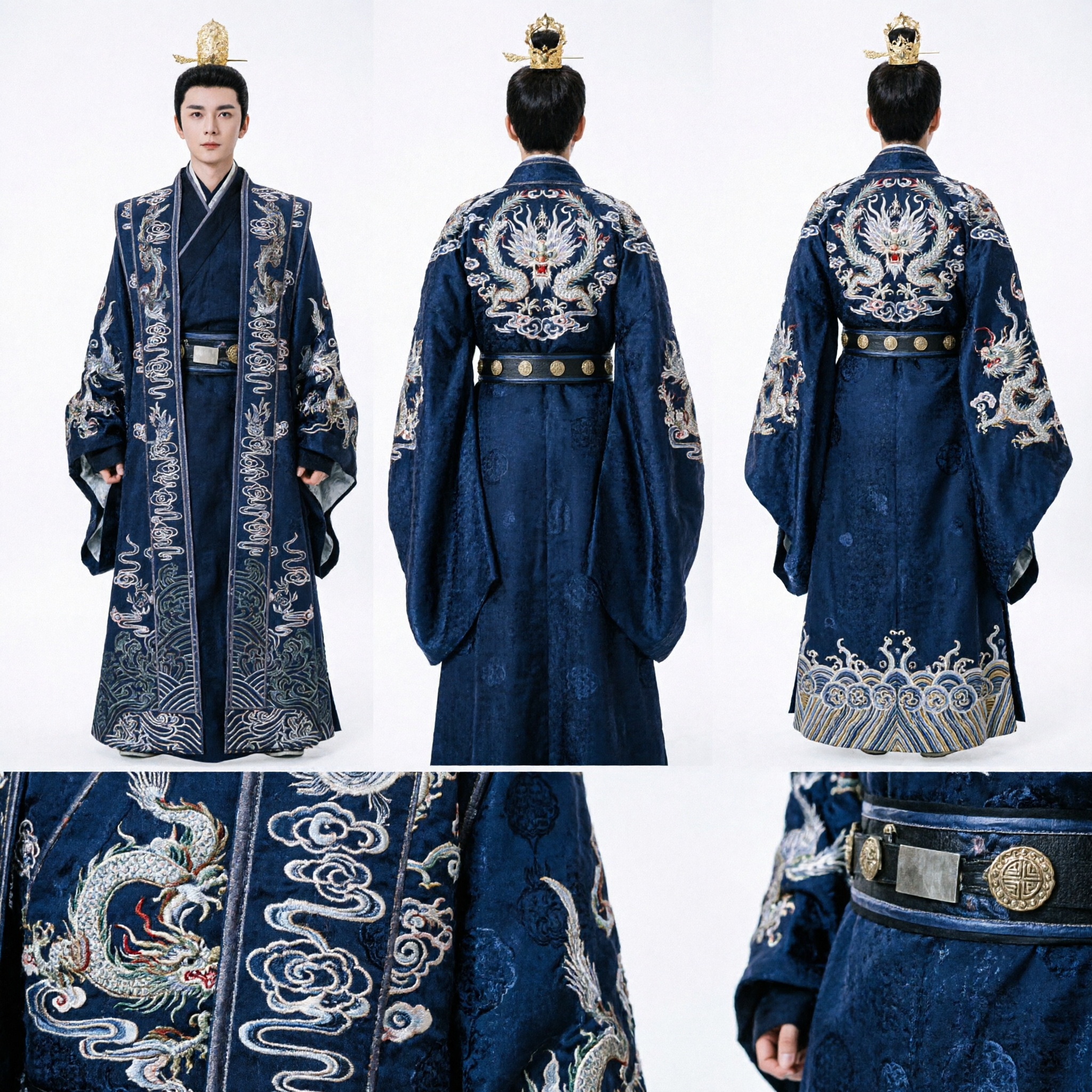 Men's Ancient Chinese Prince Hanfu Costume Black Dragon Embroidered Royal Robe for Historical Cosplay