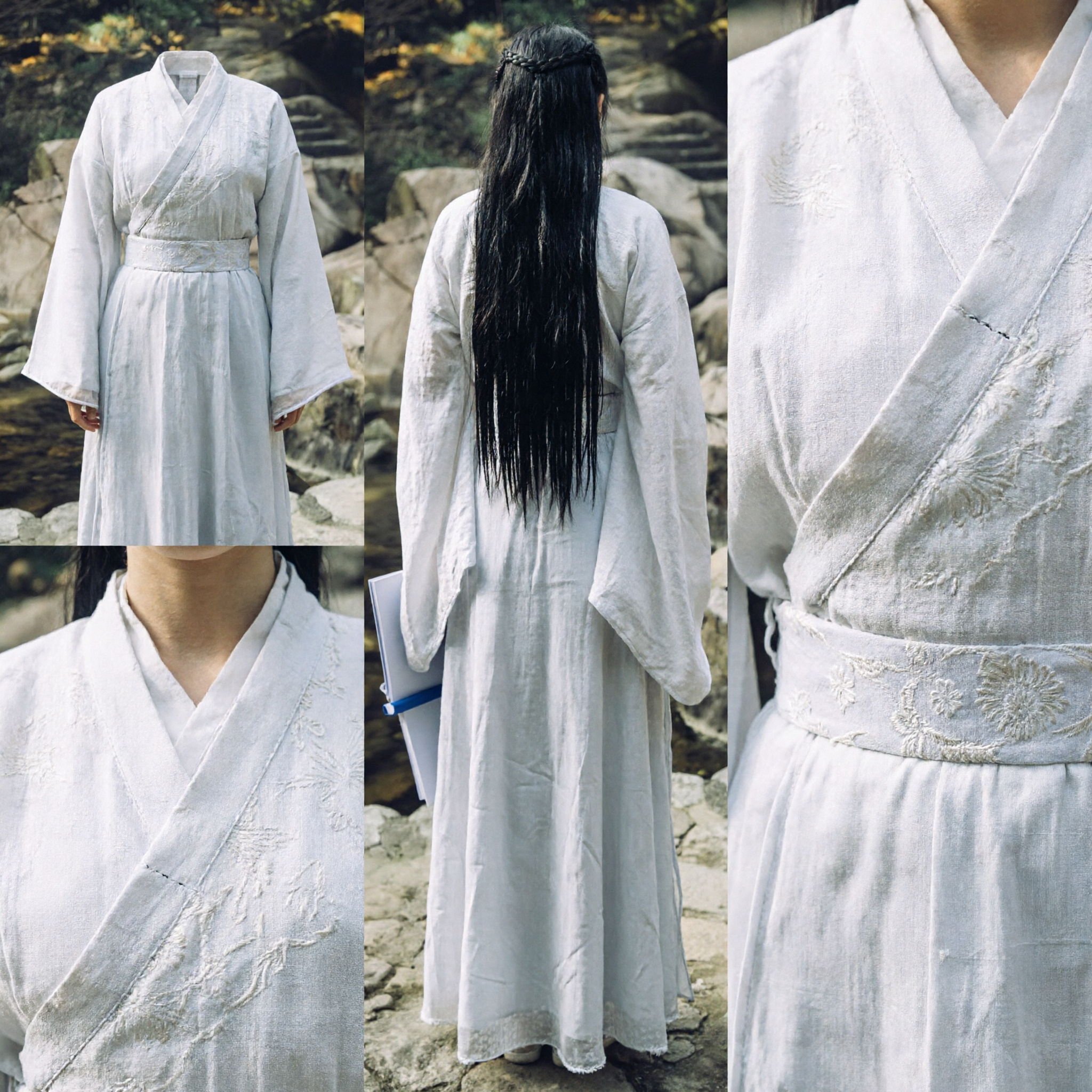 Elegant White Traditional Chinese Hanfu Cross-Collar Robe Ancient Costume for Women Cosplay and Photography