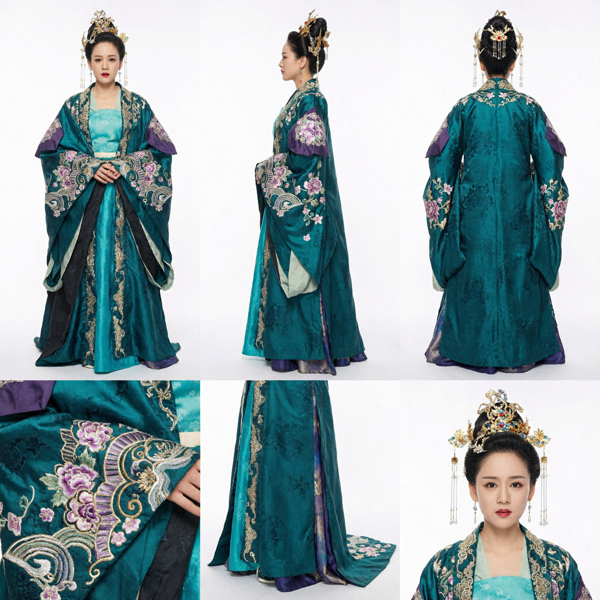 Chinese Traditional Teal Hanfu Ancient Noble Lady Embroidered Robe Costume for Women Historical Cosplay