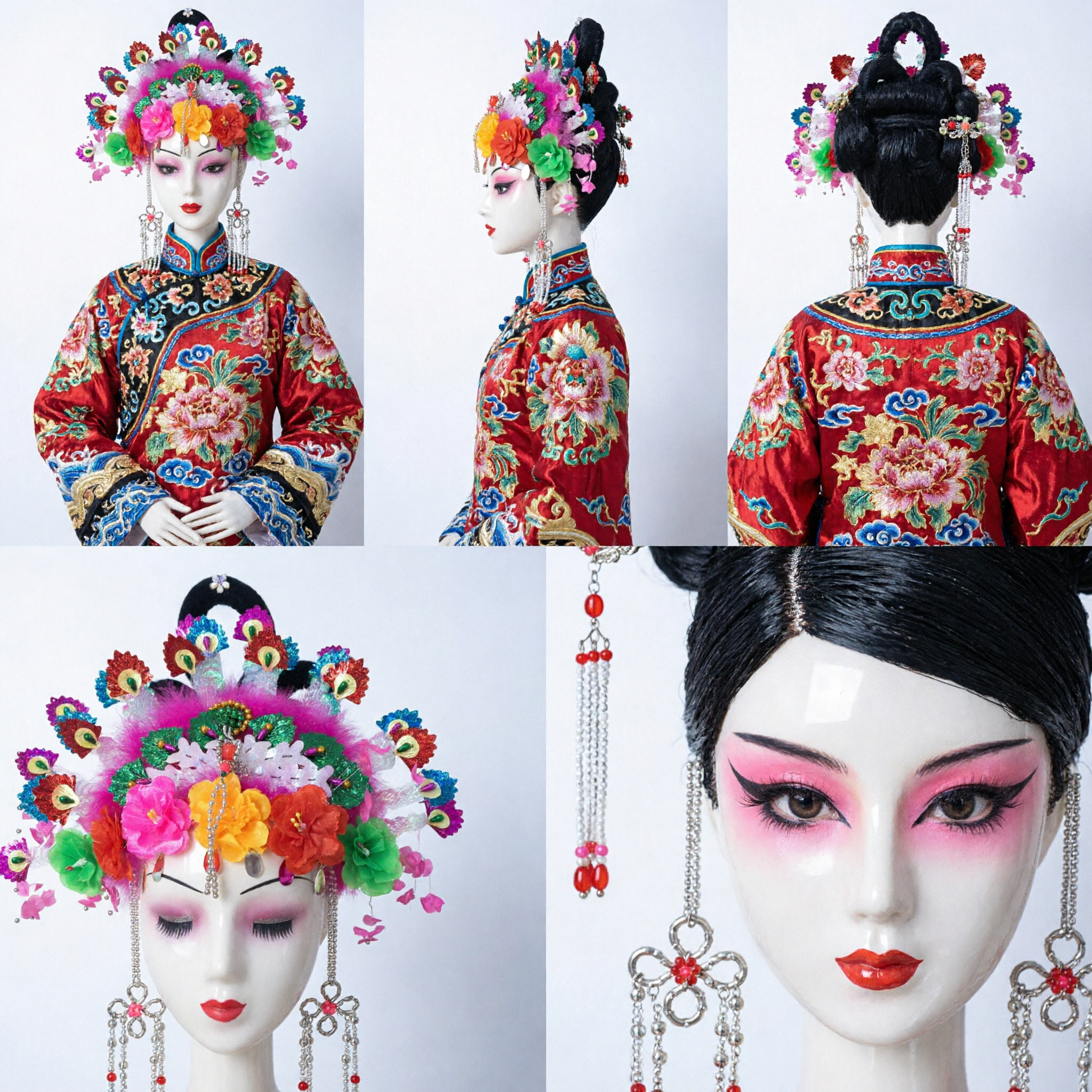 Traditional Chinese Opera Headdress Peking Opera Phoenix Crown Headpiece with Flowers and Peacock Feathers for Women Performance Cosplay