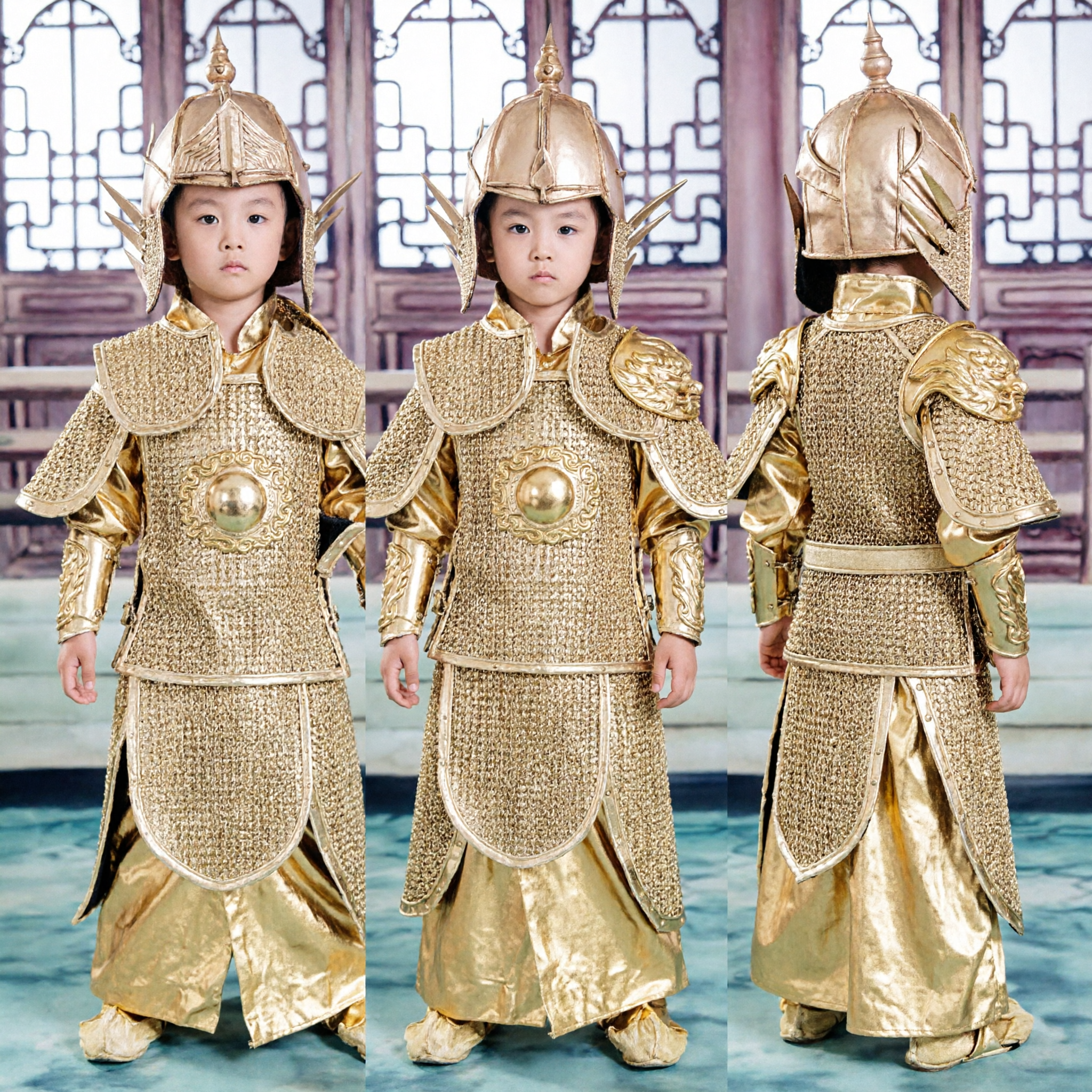 Kids Chinese Golden General Armor Costume Boys Ancient Warrior Stage Performance Halloween Cosplay Hanfu Outfit