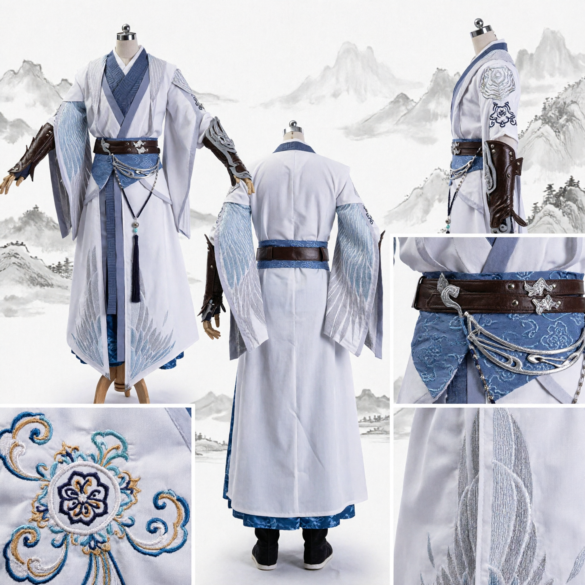 Men's Traditional Chinese Hanfu Wuxia Swordsman Costume Ancient Martial Arts Robe for Cosplay