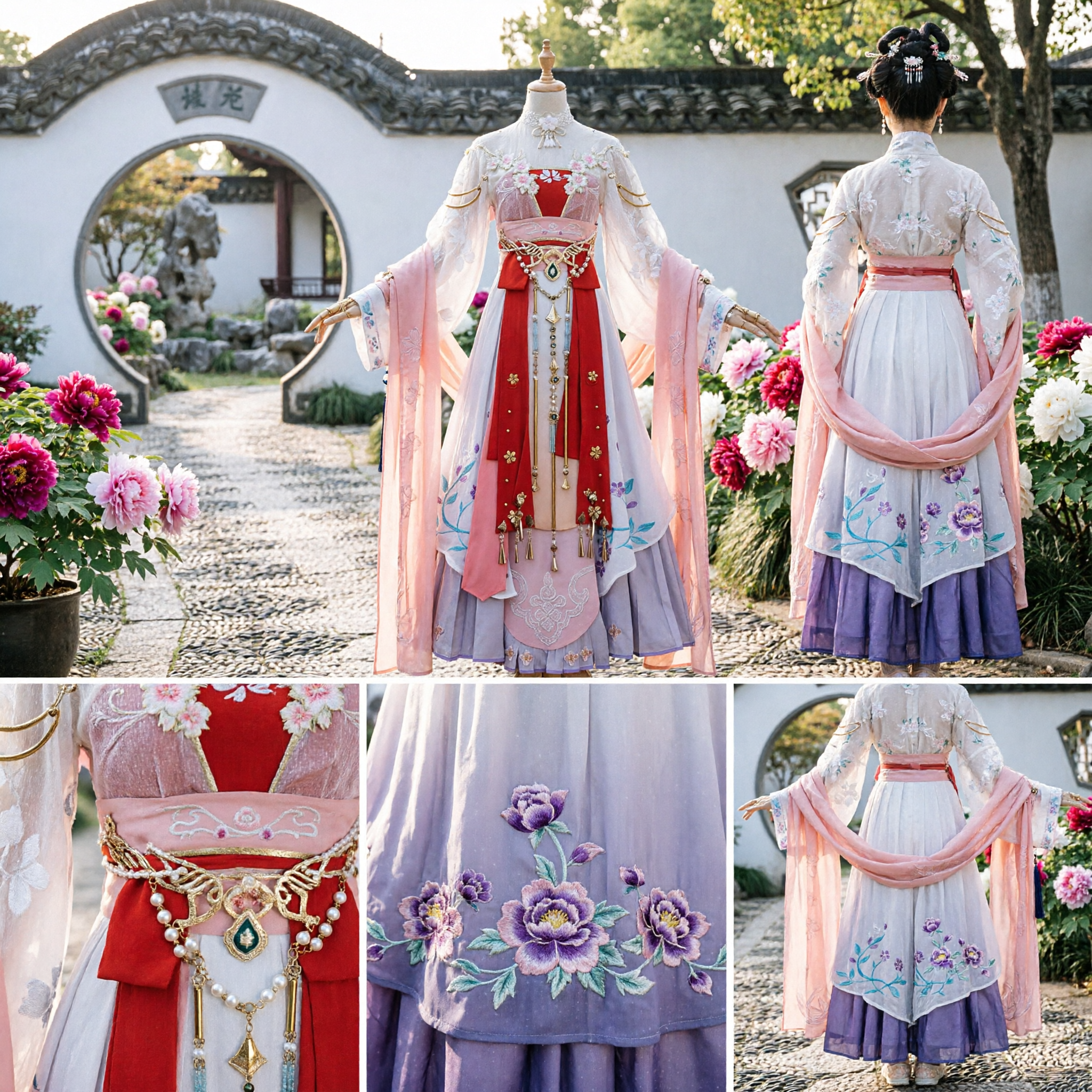 Elegant Pink and Red Tang Dynasty Hanfu Qixiong Ruqun Dress Traditional Chinese Costume for Women