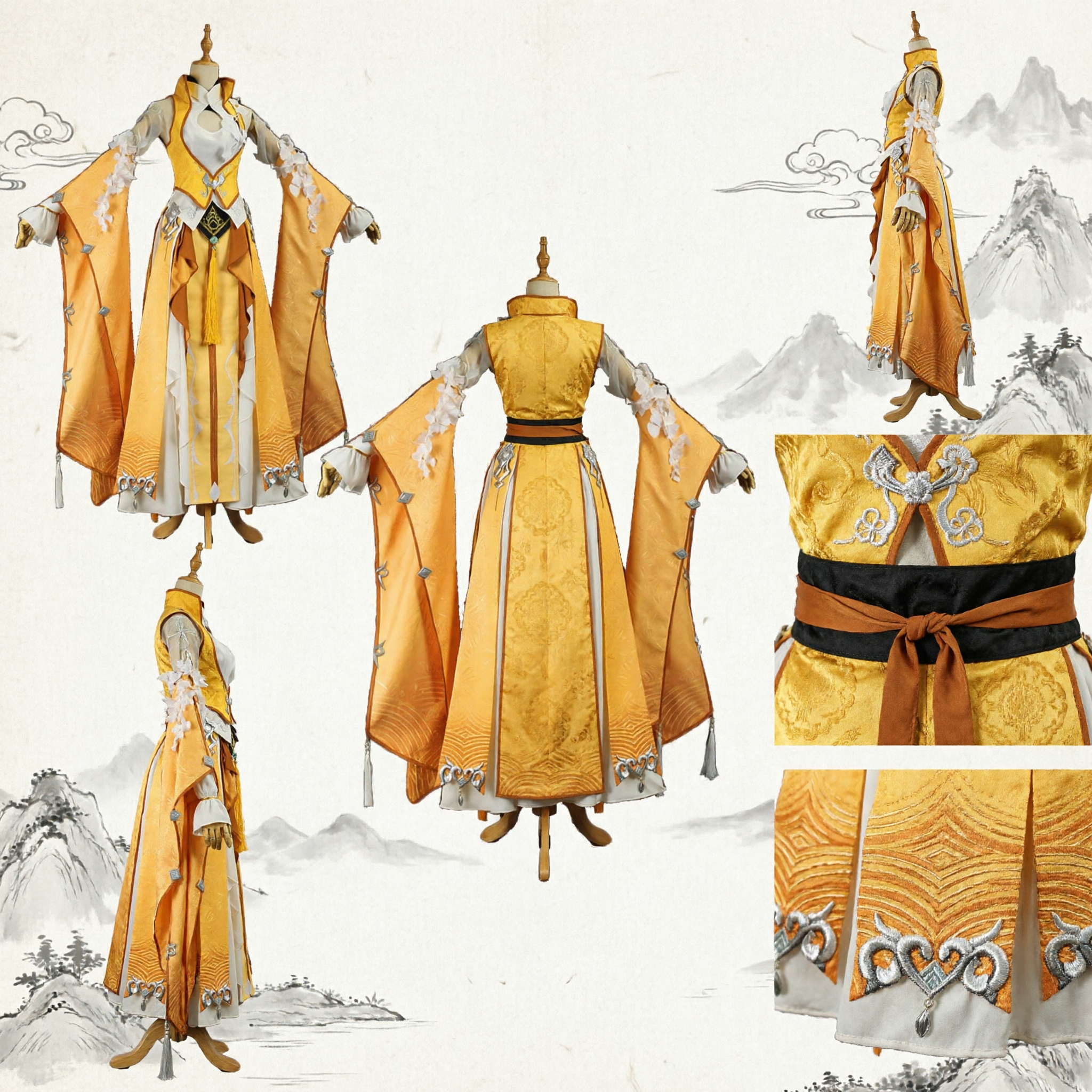 Elegant Yellow Chinese Ancient Fantasy Hanfu Cosplay Costume Traditional Gold Princess Dress for Stage Performance