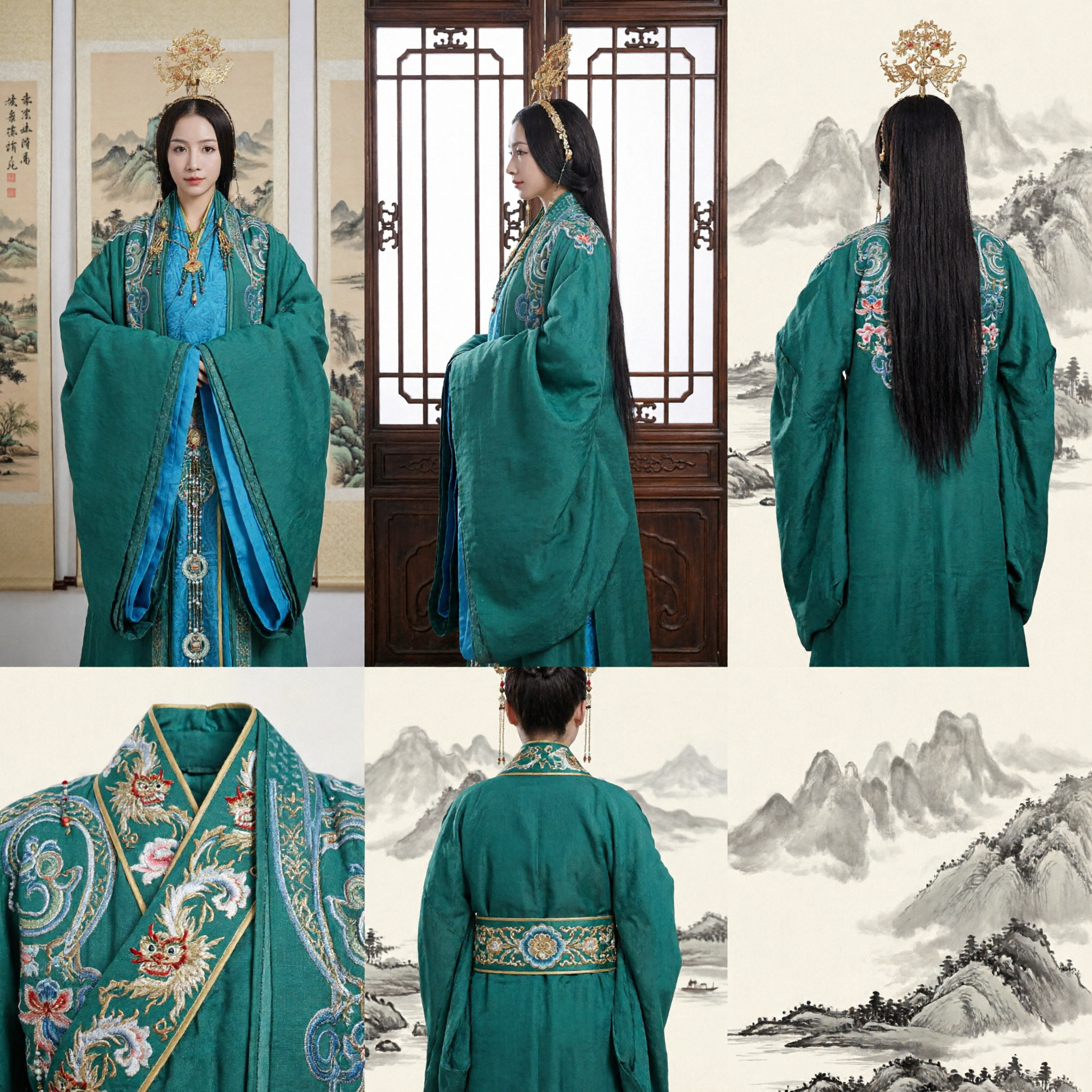 Ancient Chinese Green Embroidered Hanfu Robe Traditional Noble Lady Costume for Women Cosplay and Photography