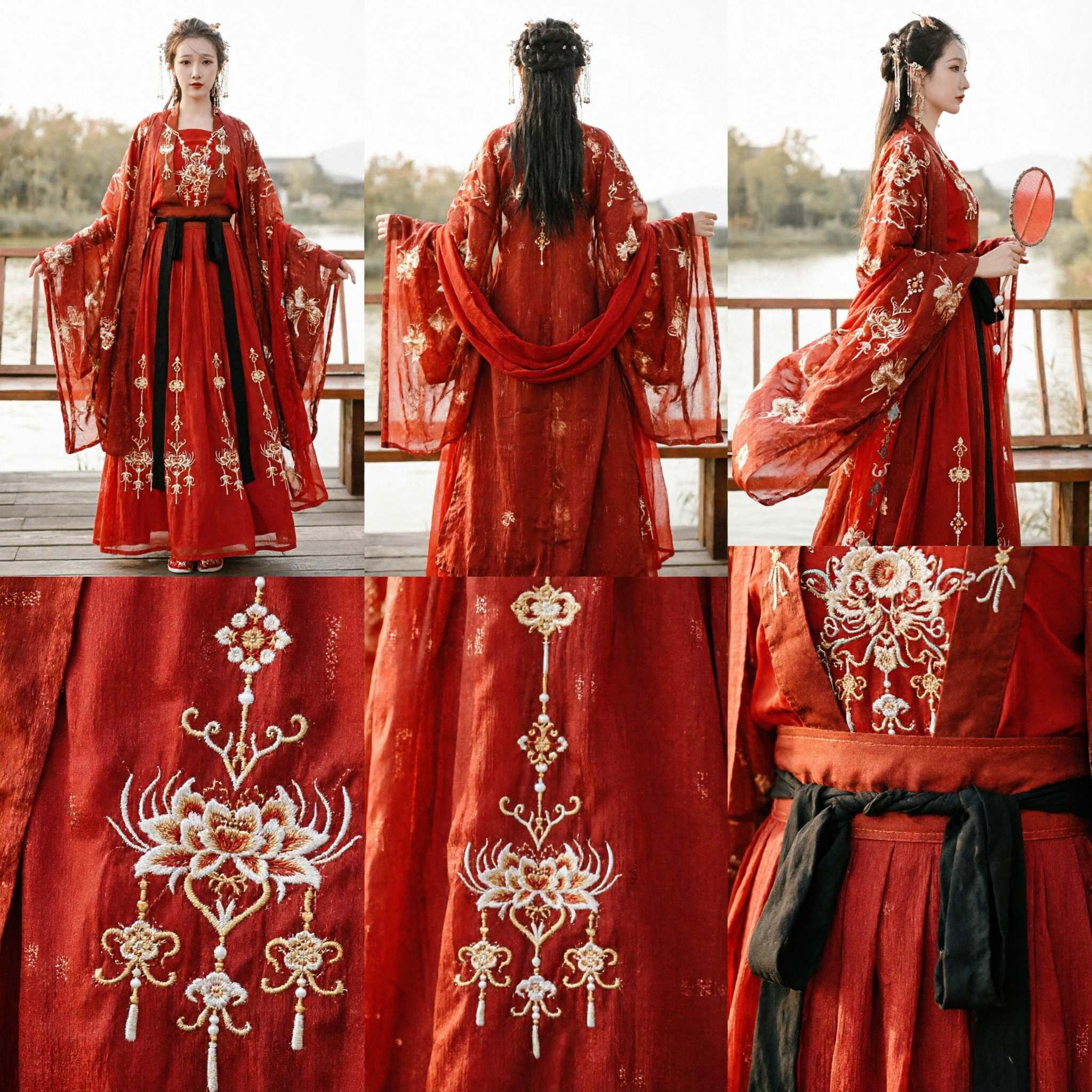 Elegant Red Traditional Chinese Hanfu Ancient Costume Embroidered Fairy Dress for Women Wedding Party