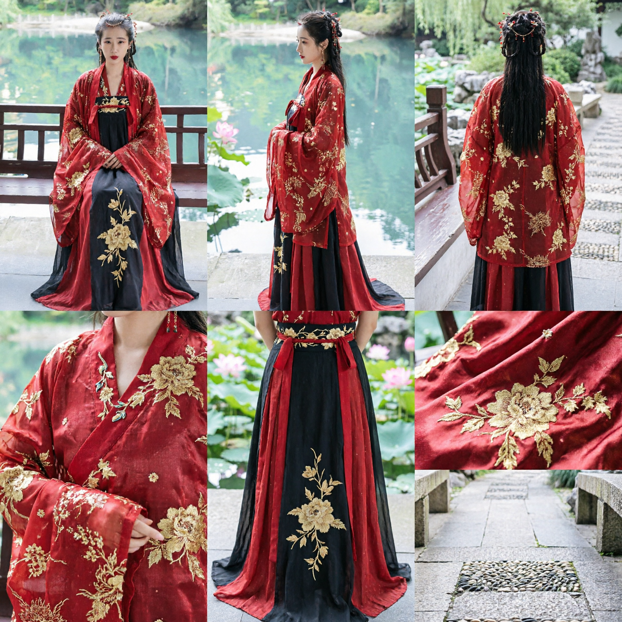 Elegant Red Chinese Hanfu Dress Traditional Ancient Tang Dynasty Embroidered Costume for Women