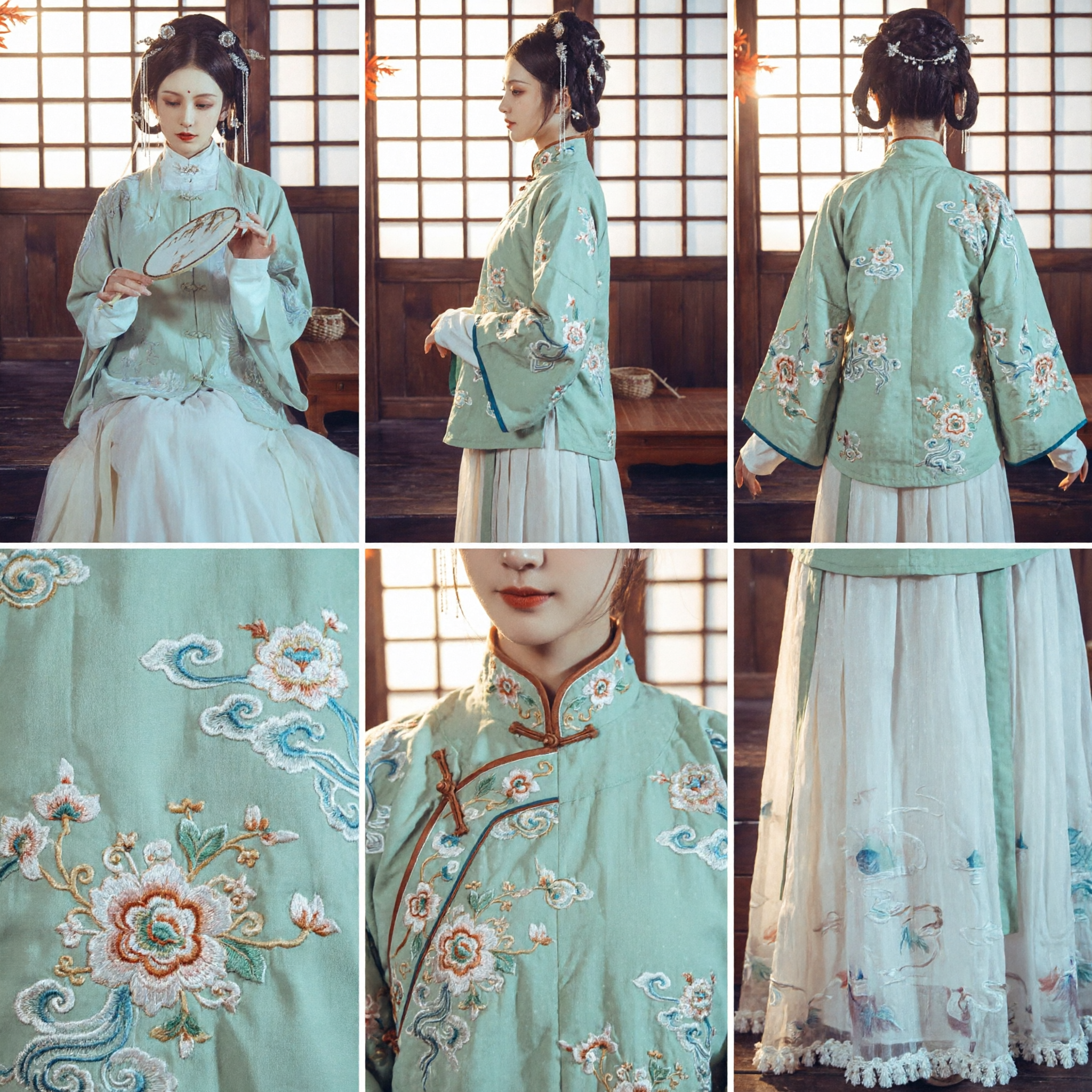Elegant Ming Dynasty Hanfu Set Traditional Chinese Ancient Costume Women Embroidered Stand Collar Top and Floral Skirt