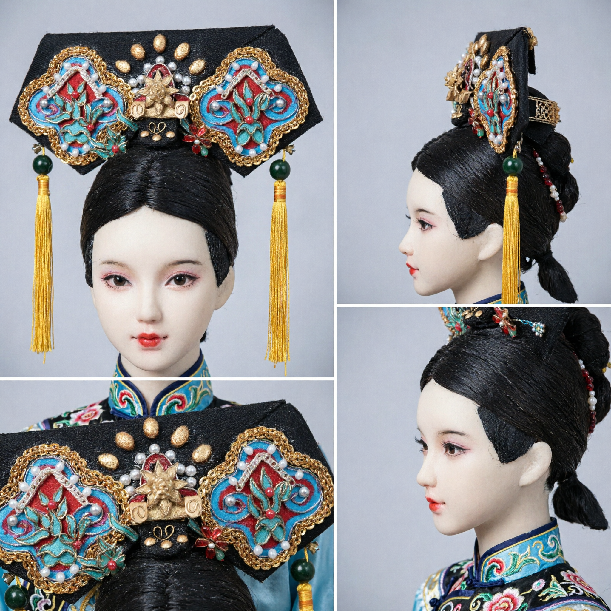 Traditional Chinese Qing Dynasty Manchu Headdress Empress Hair Ornament for Wedding Cosplay Performance